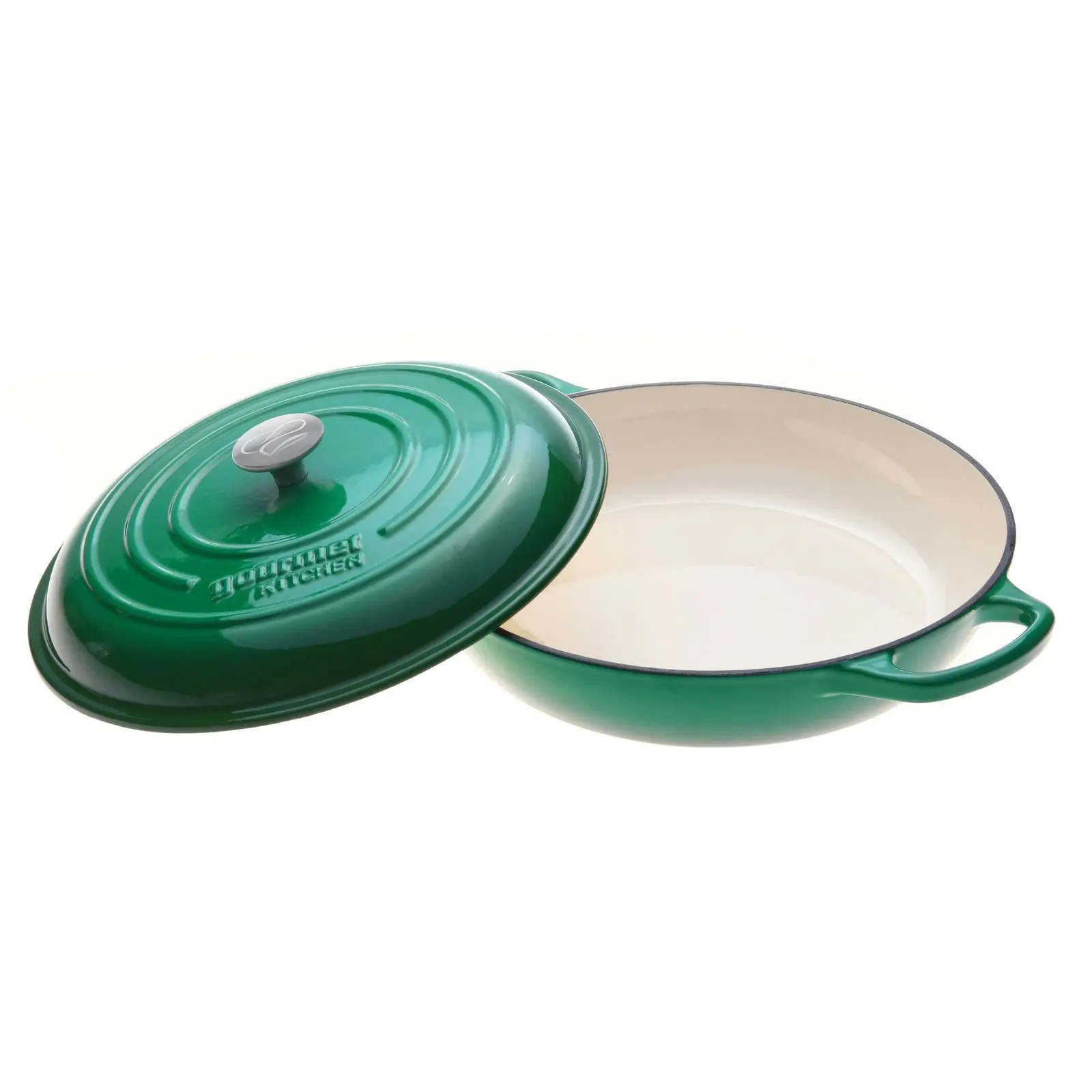 Gourmet Kitchen Cast Iron Shallow Casserole 30cm Eden Green