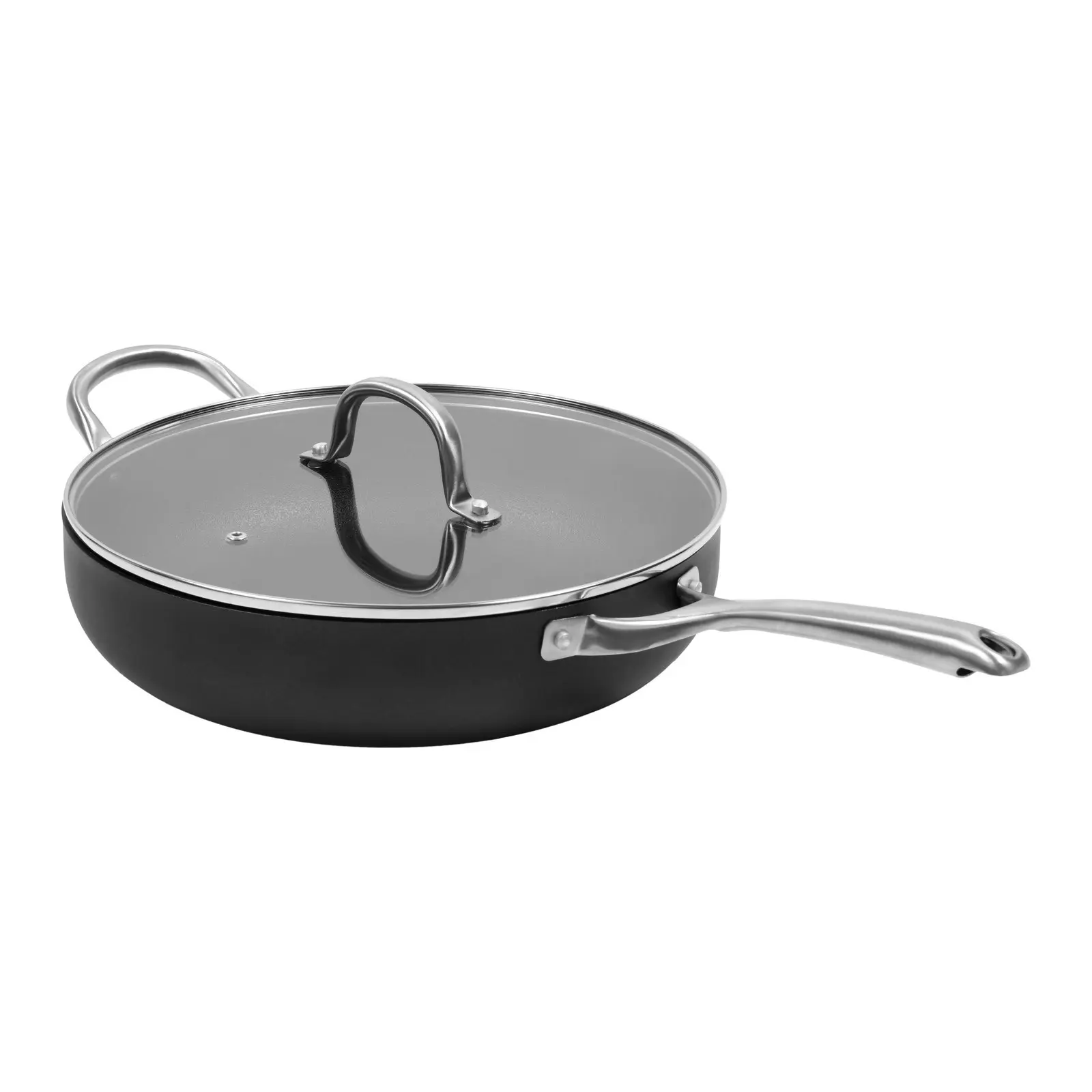 Gourmet Kitchen Meteore Non-Stick Deep Frypan with Flat Lid and Helper 30cm