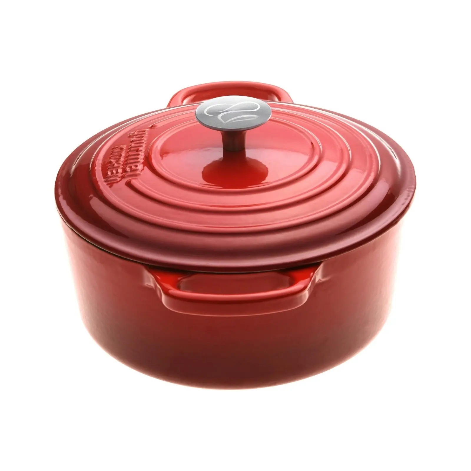 Gourmet Kitchen Cast Iron Casserole 24cm Black Cherry Red