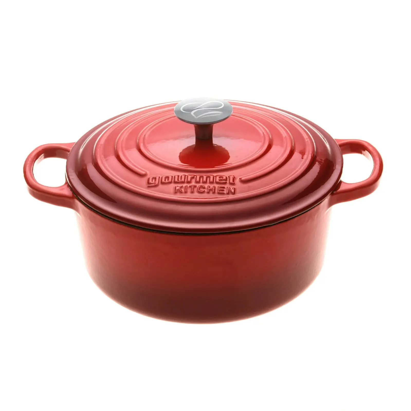 Gourmet Kitchen Cast Iron Casserole 24cm Black Cherry Red