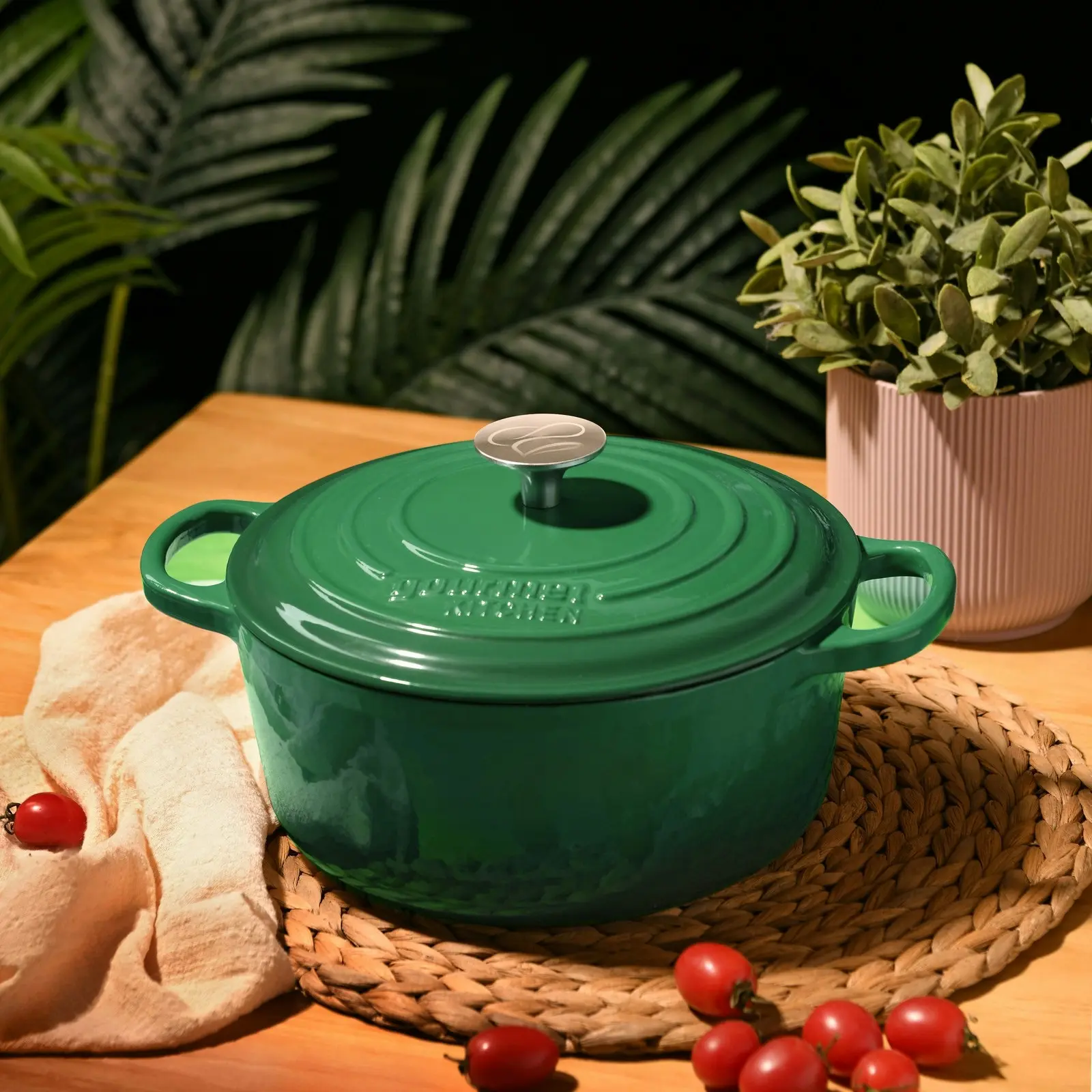 Gourmet Kitchen Cast Iron Casserole 24cm Eden Green