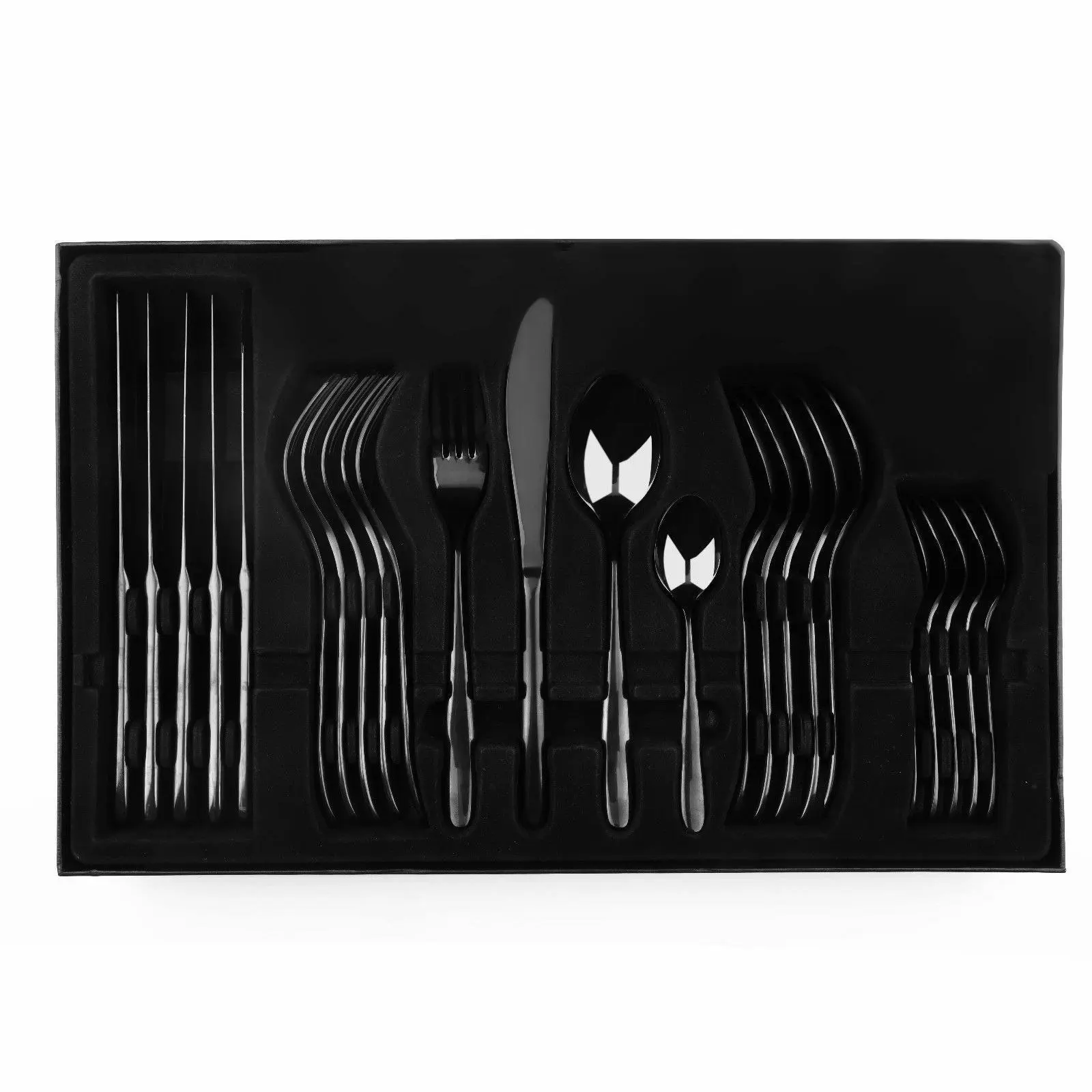 Sherwood Home Premium Black Steel 24 Piece Cutlery Set - Knife/Fork/Spoon