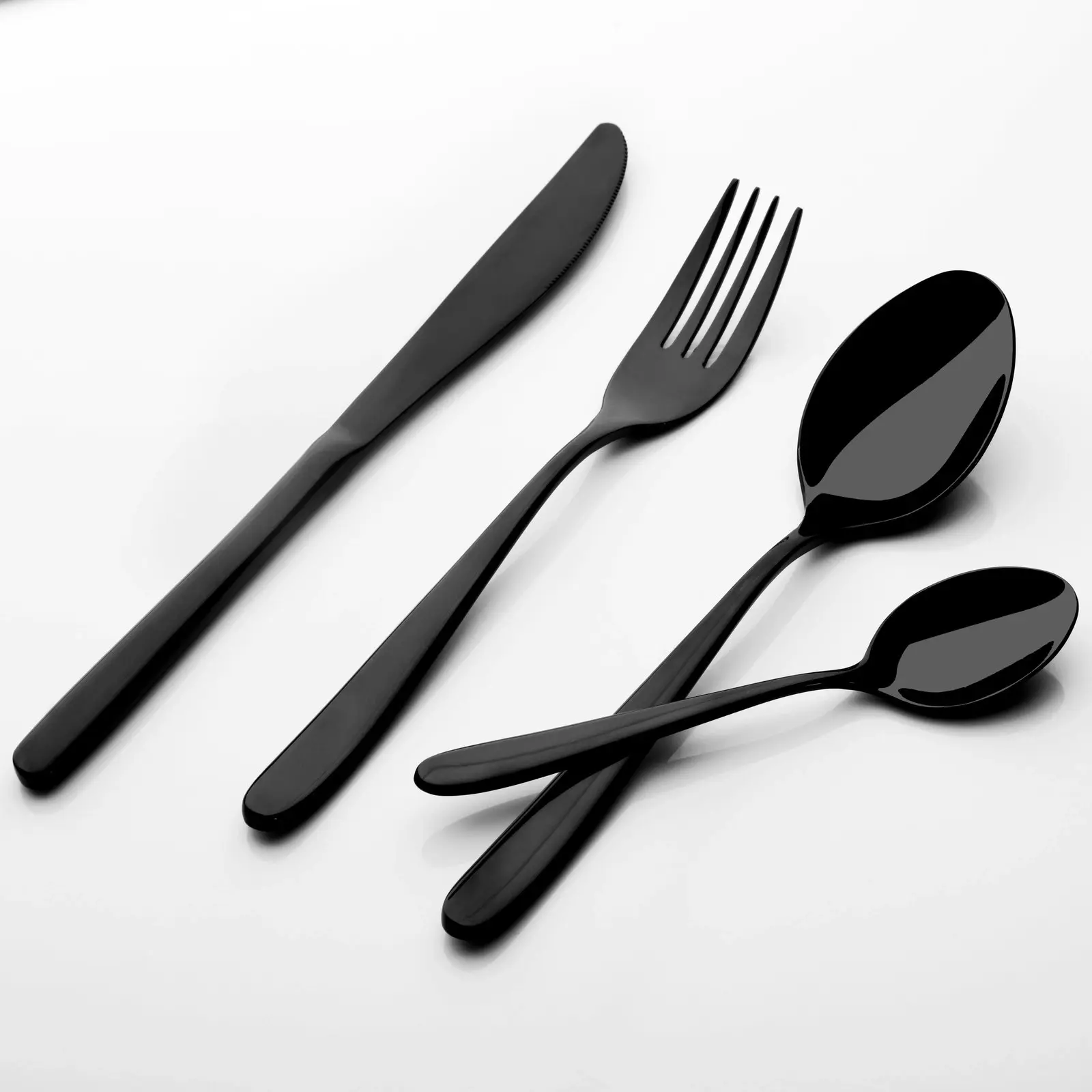 Sherwood Home Premium Black Steel 24 Piece Cutlery Set - Knife/Fork/Spoon