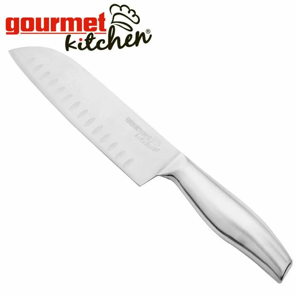 Gourmet Kitchen 2 Piece Stainless Steel Chef Knife Set - Santoku & Clever - Silver