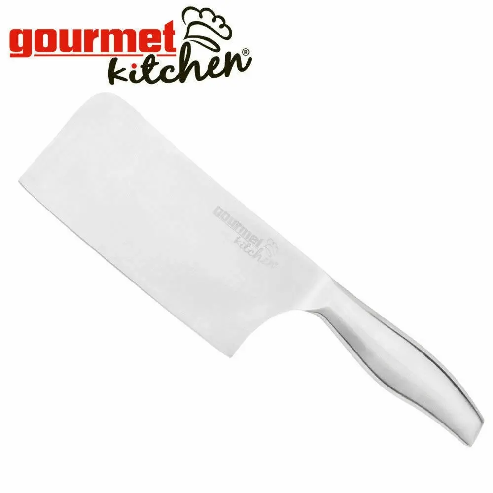 Gourmet Kitchen 2 Piece Stainless Steel Chef Knife Set - Santoku & Clever - Silver