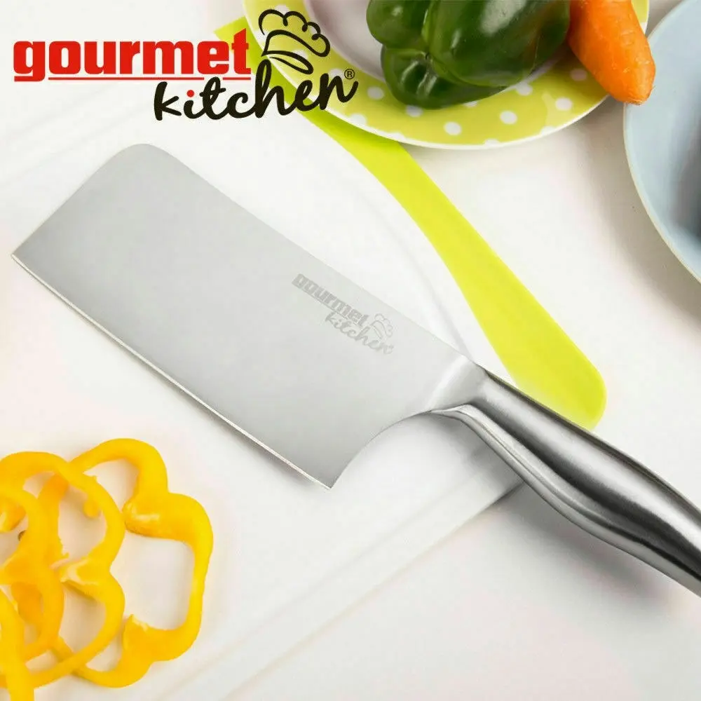 Gourmet Kitchen 2 Piece Stainless Steel Chef Knife Set - Santoku & Clever - Silver