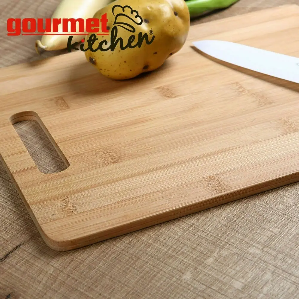 Gourmet Kitchen 3 Piece Natural Bamboo Cutting Board Set Wood Brown