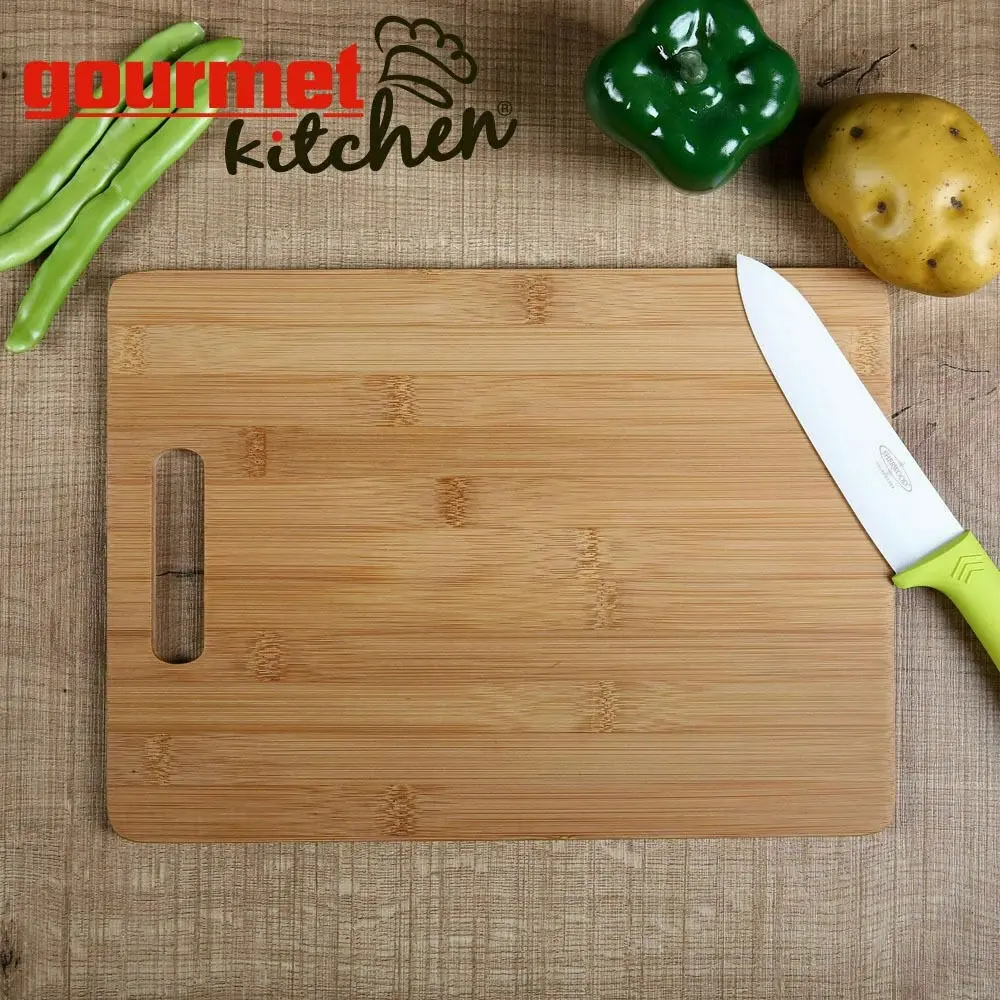 Gourmet Kitchen 3 Piece Natural Bamboo Cutting Board Set Wood Brown