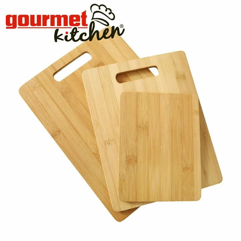 Gourmet Kitchen 3 Piece Natural Bamboo Cutting Board Set Wood Brown