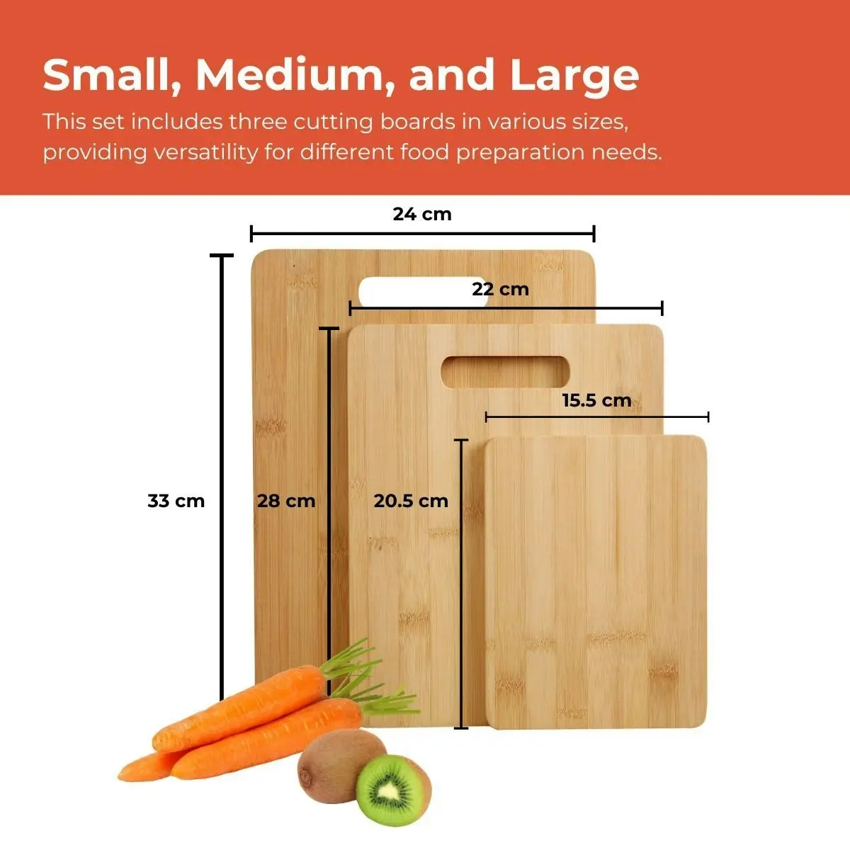 Gourmet Kitchen 3 Piece Natural Bamboo Cutting Board Set Wood Brown