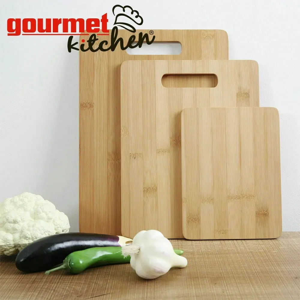 Gourmet Kitchen 3 Piece Natural Bamboo Cutting Board Set Wood Brown