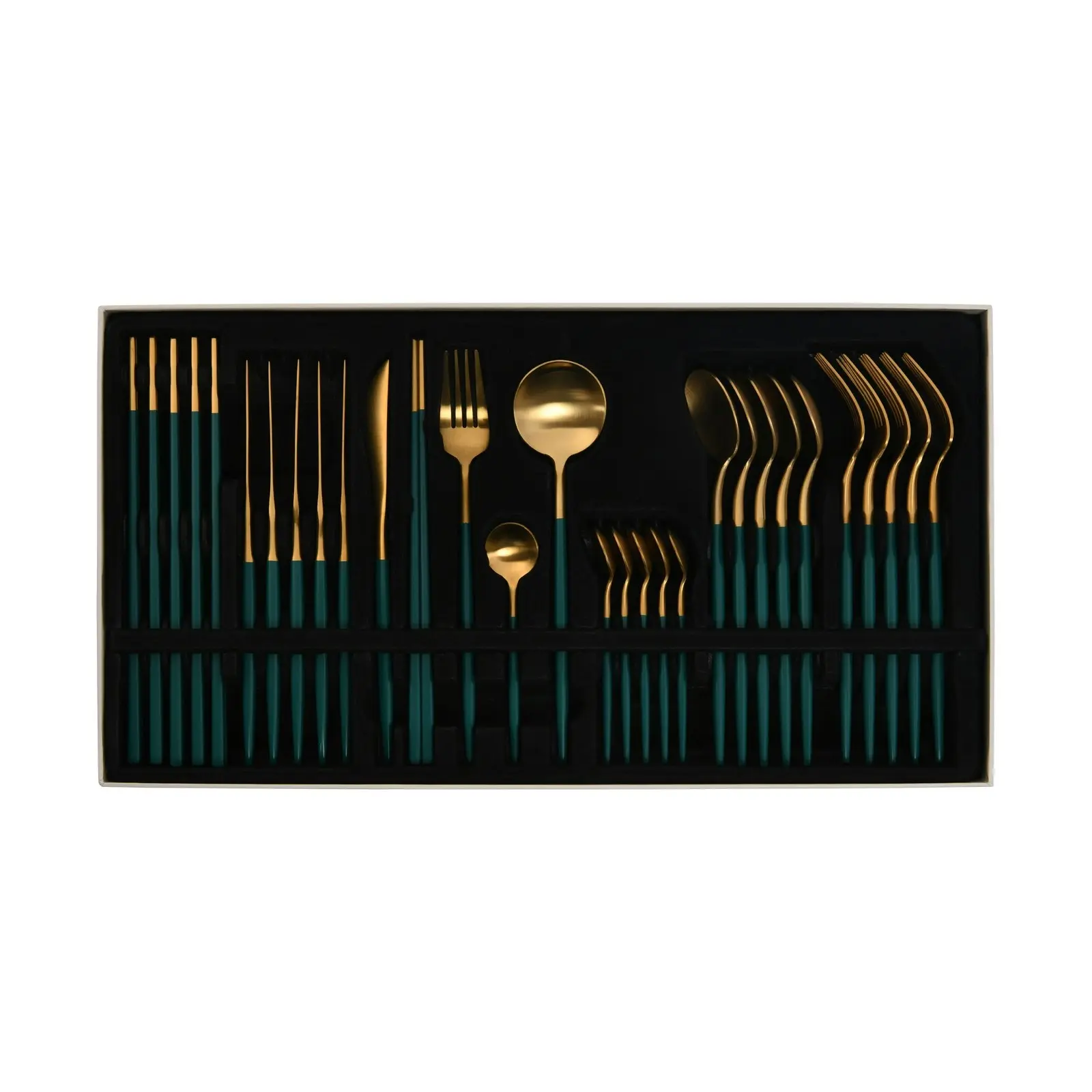 Cadence & Co Hemingway Cutlery and Chopstick Set 30 Piece Matte Green/Gold