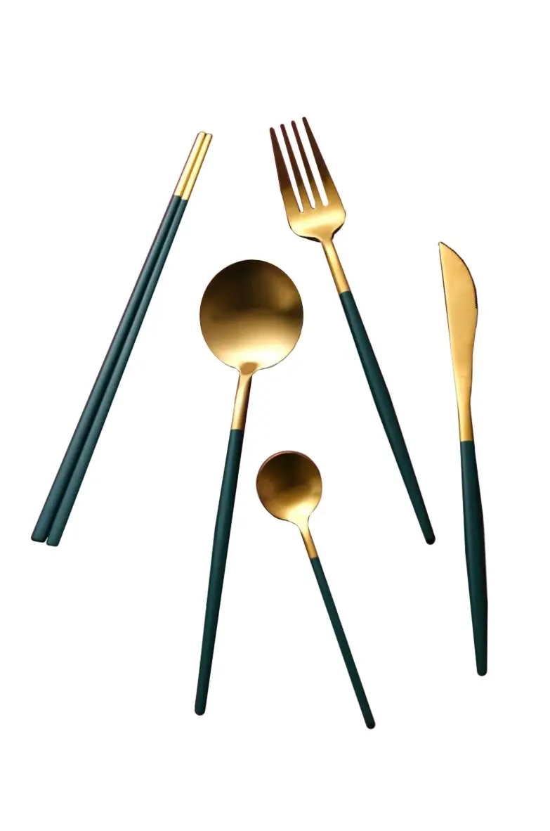 Cadence & Co Hemingway Cutlery and Chopstick Set 30 Piece Matte Green/Gold