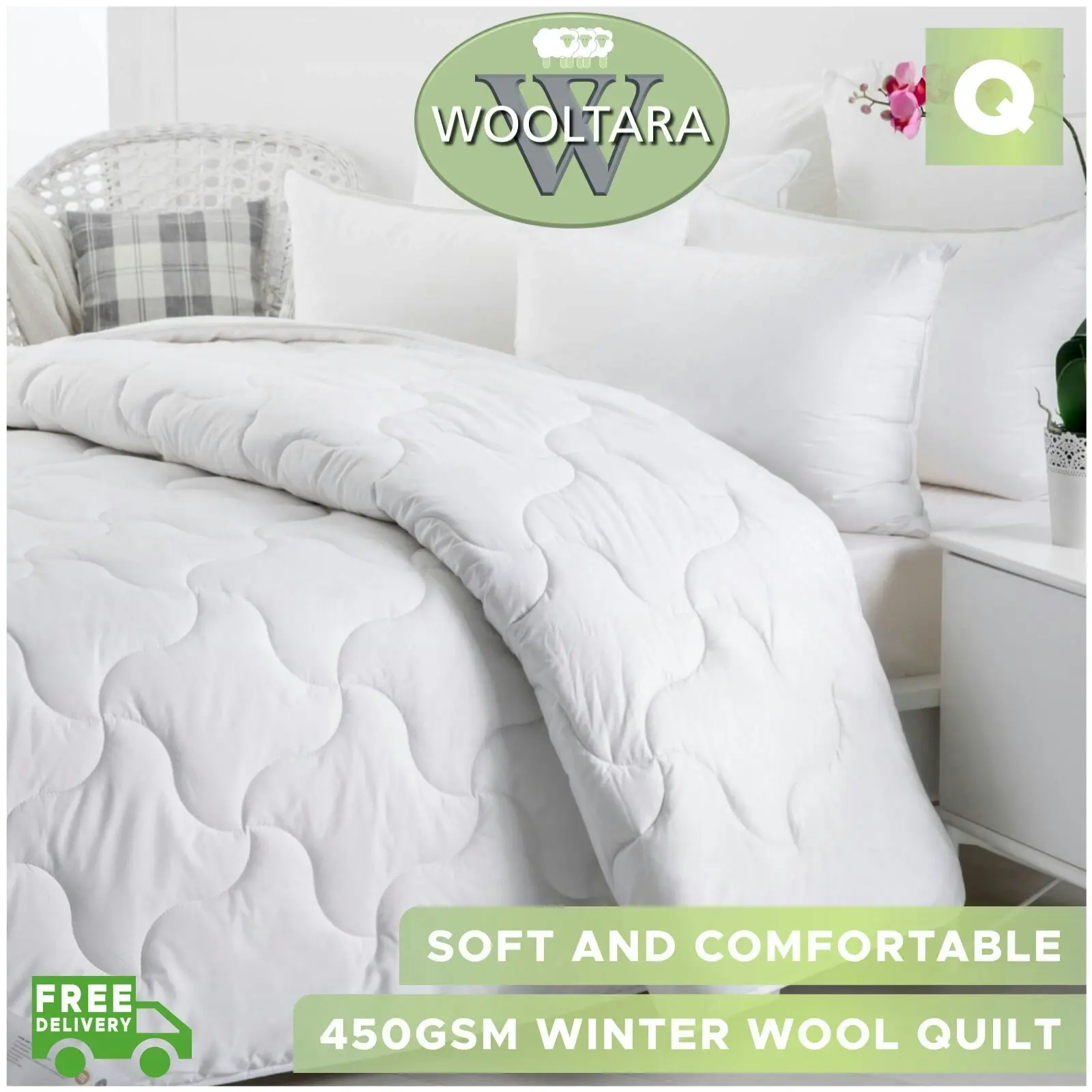 Wooltara Imperial Luxury 450GSM Washable Winter Australia Wool Quilt - Queen Bed