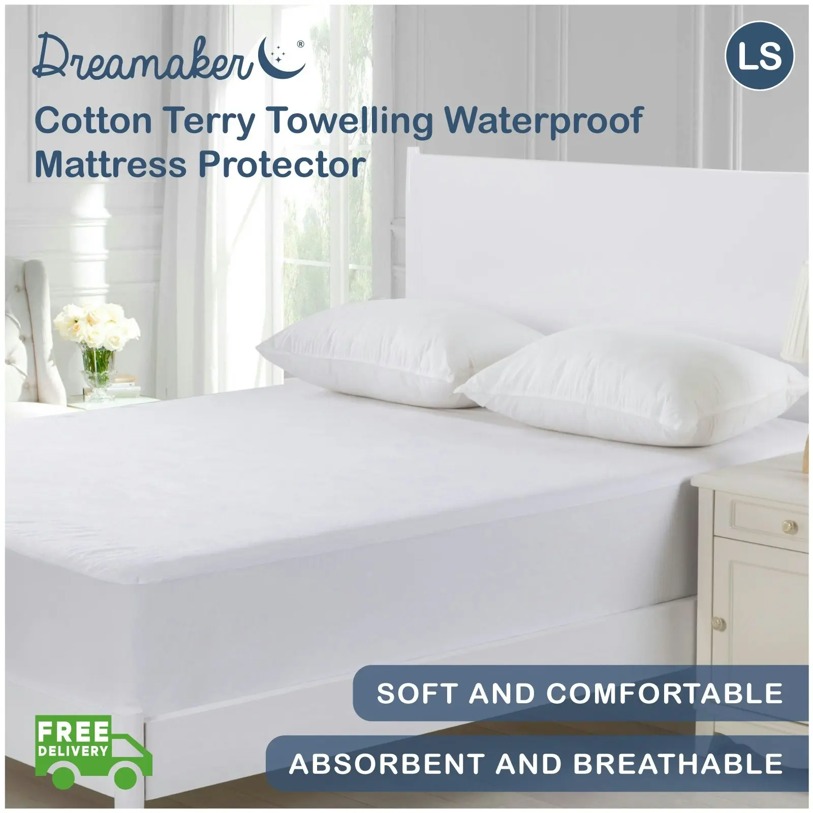 9009033 Dreamaker Cotton Terry Towelling Waterproof Mattress Protector - Single Bed