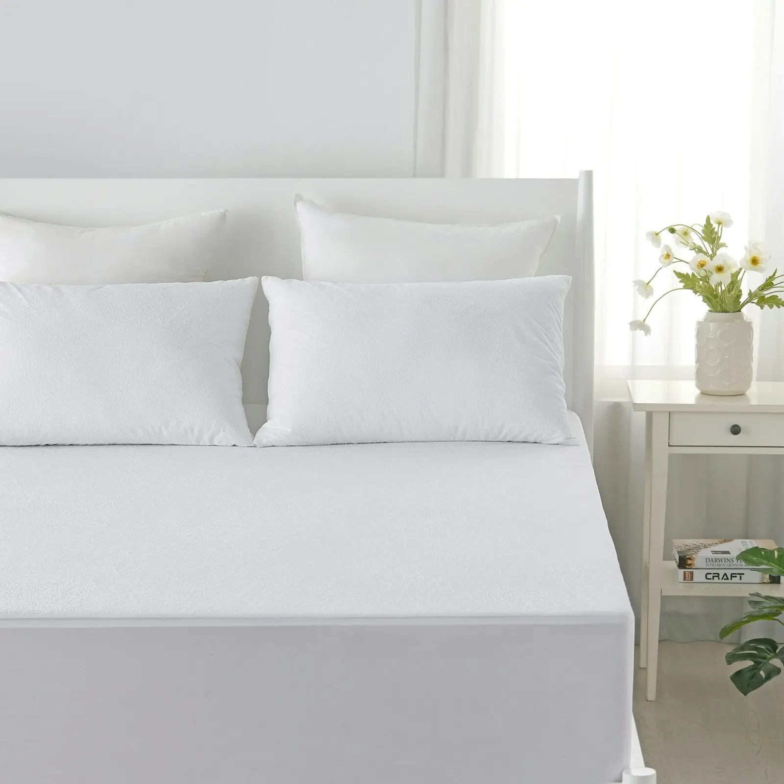 9009037 Dreamaker Cotton Terry Towelling Waterproof Mattress Protector - King Single Bed