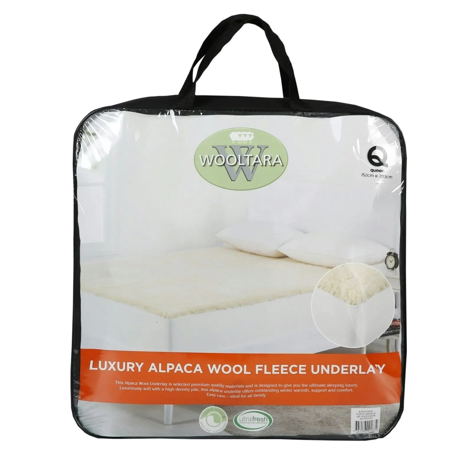 Wooltara 350Gsm Washable Alpaca Wool Fleece Underlay - King Bed