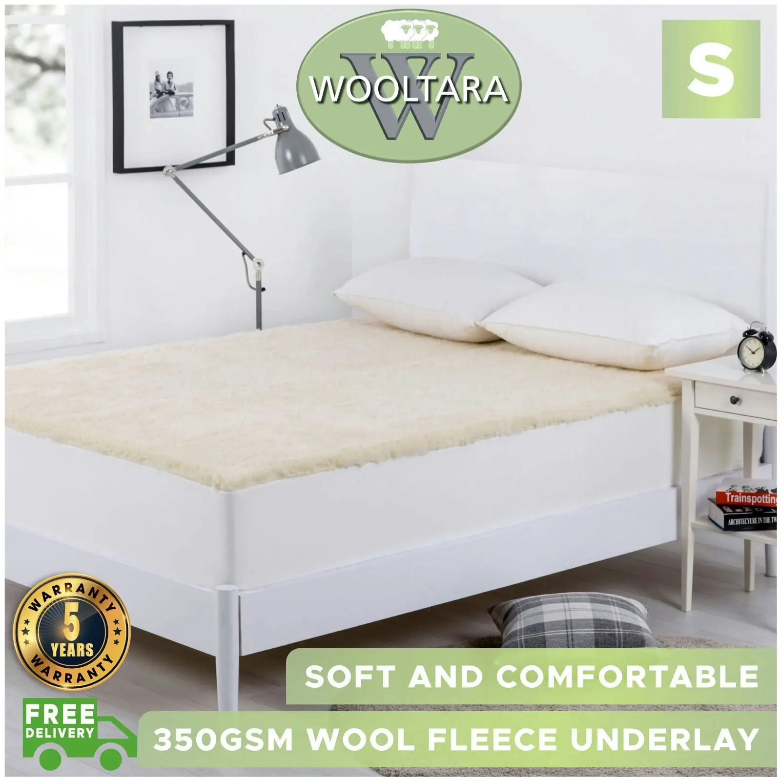 Wooltara 350Gsm Washable Alpaca Wool Fleece Underlay - King Bed