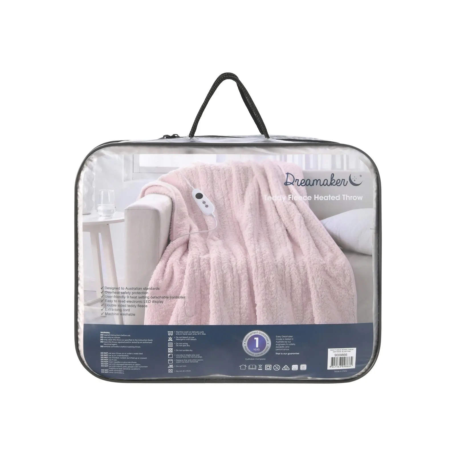 Dreamaker Teddy Fleece Heated Throw Blush Pink 160x130cm