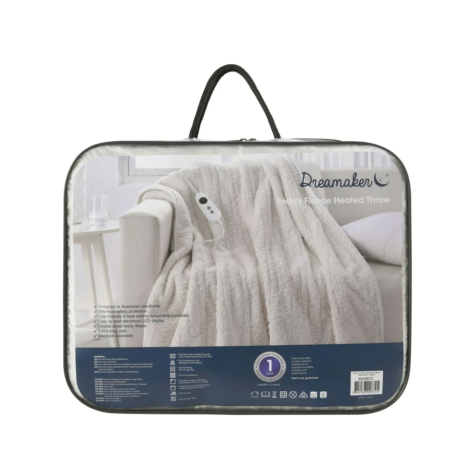 Dreamaker Teddy Fleece Heated Throw Cream 160x130cm