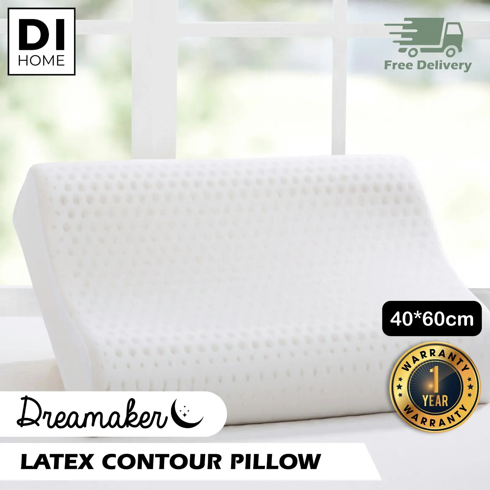 Dreamaker 100% Natural Contoured Pincore Latex Pillow 60x40cm