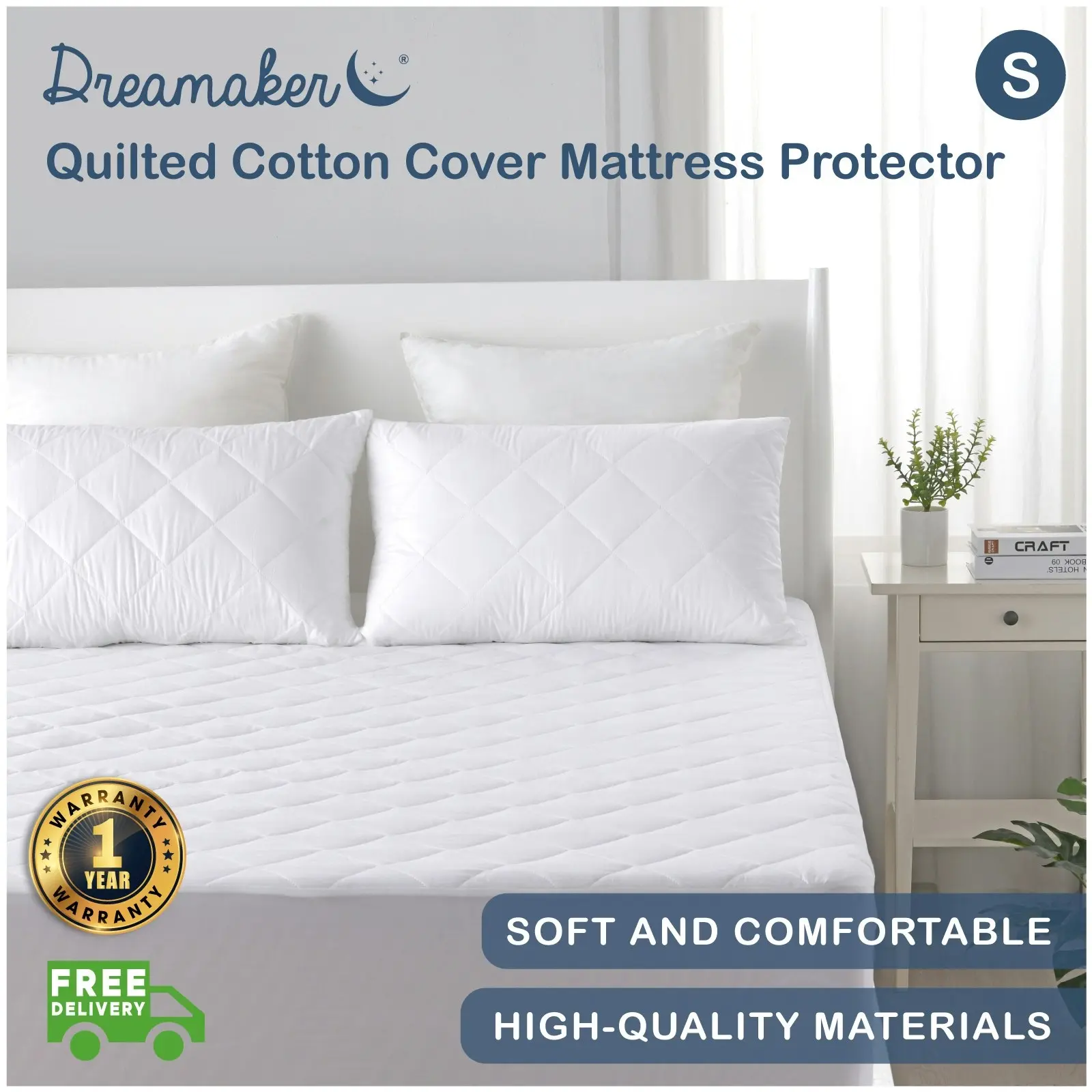 Dreamaker Quilted Cotton Cover Mattress Protector King Single Bed