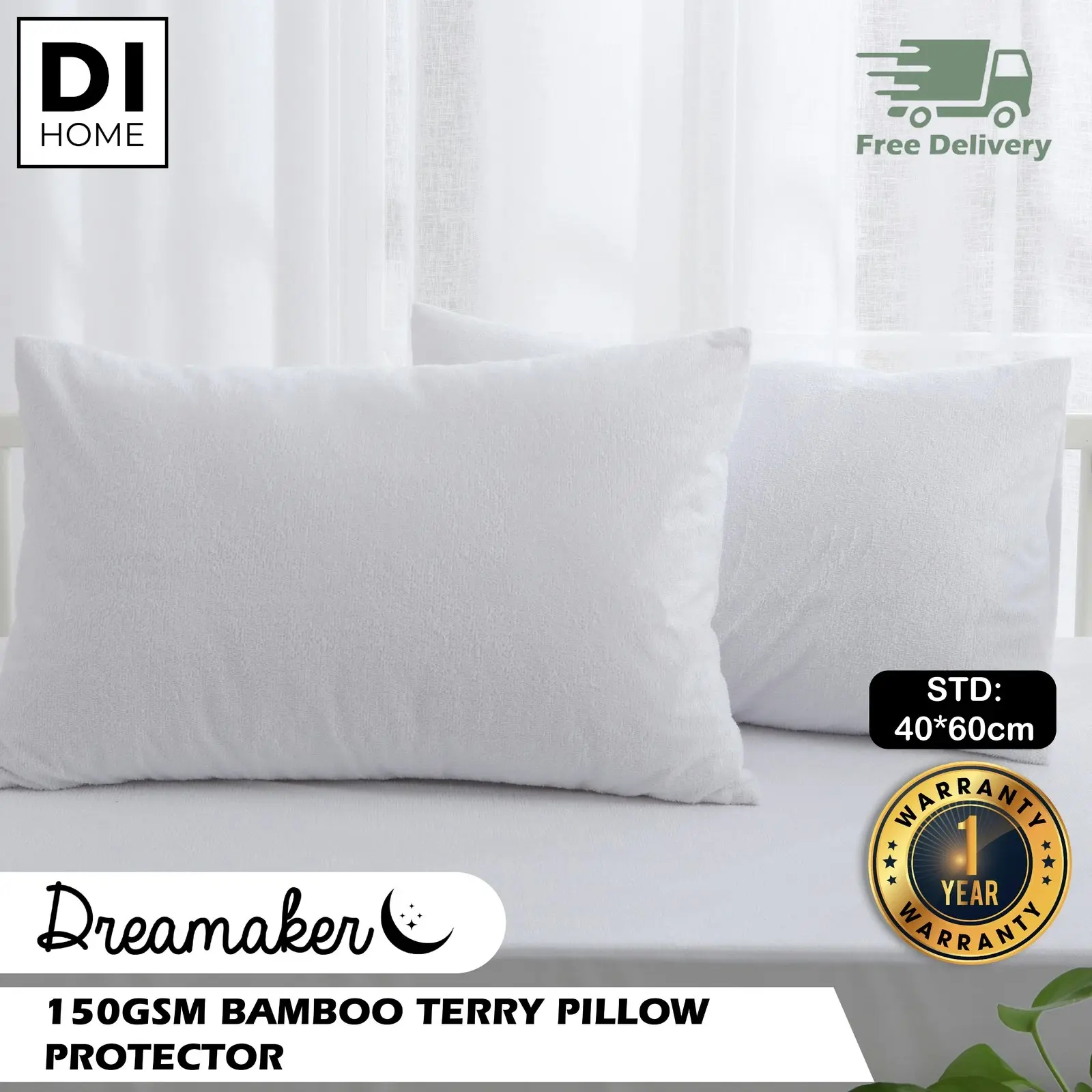 Dreamaker Bamboo Terry Cot Waterproof  Pillow Protector 2 Pack