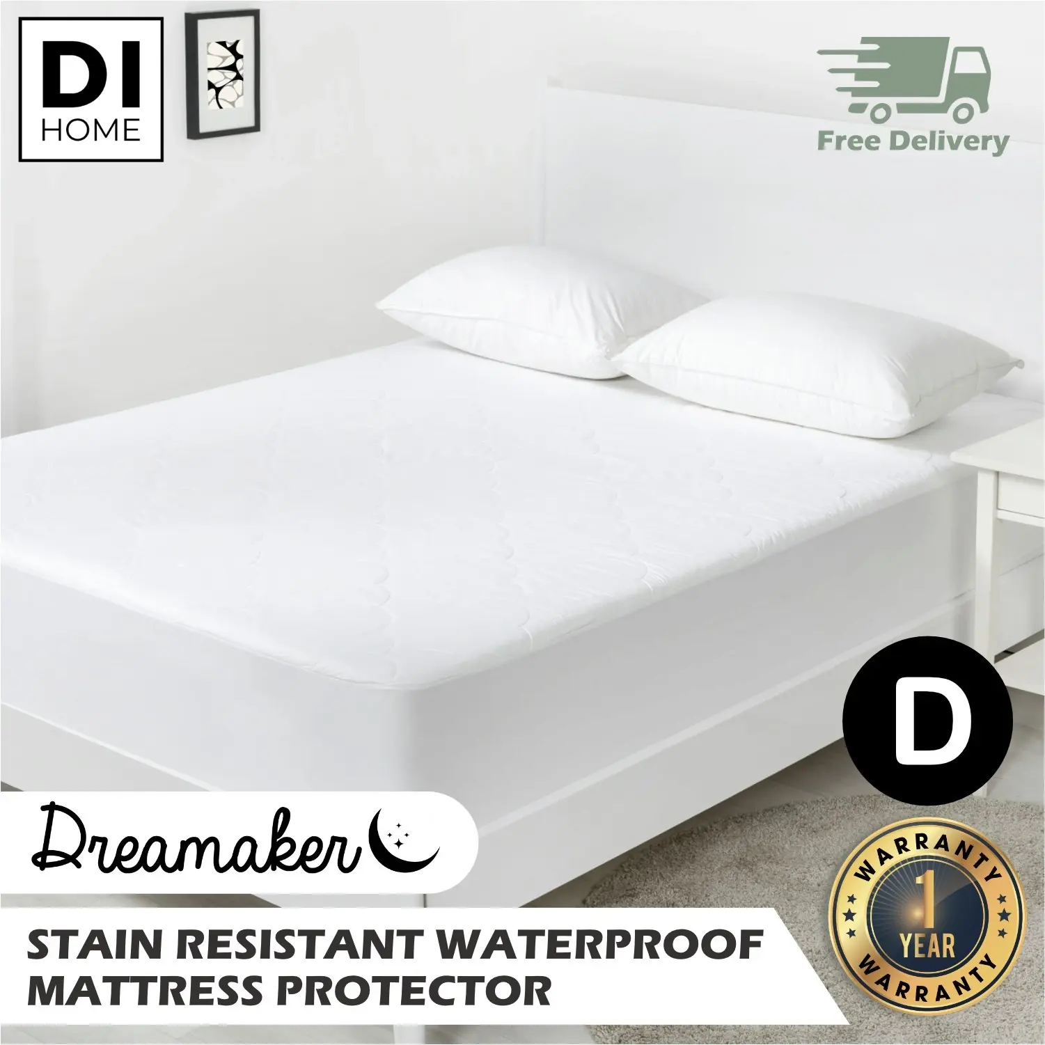 Dreamaker Stain Resistant Waterproof Mattress Protector King Single Bed