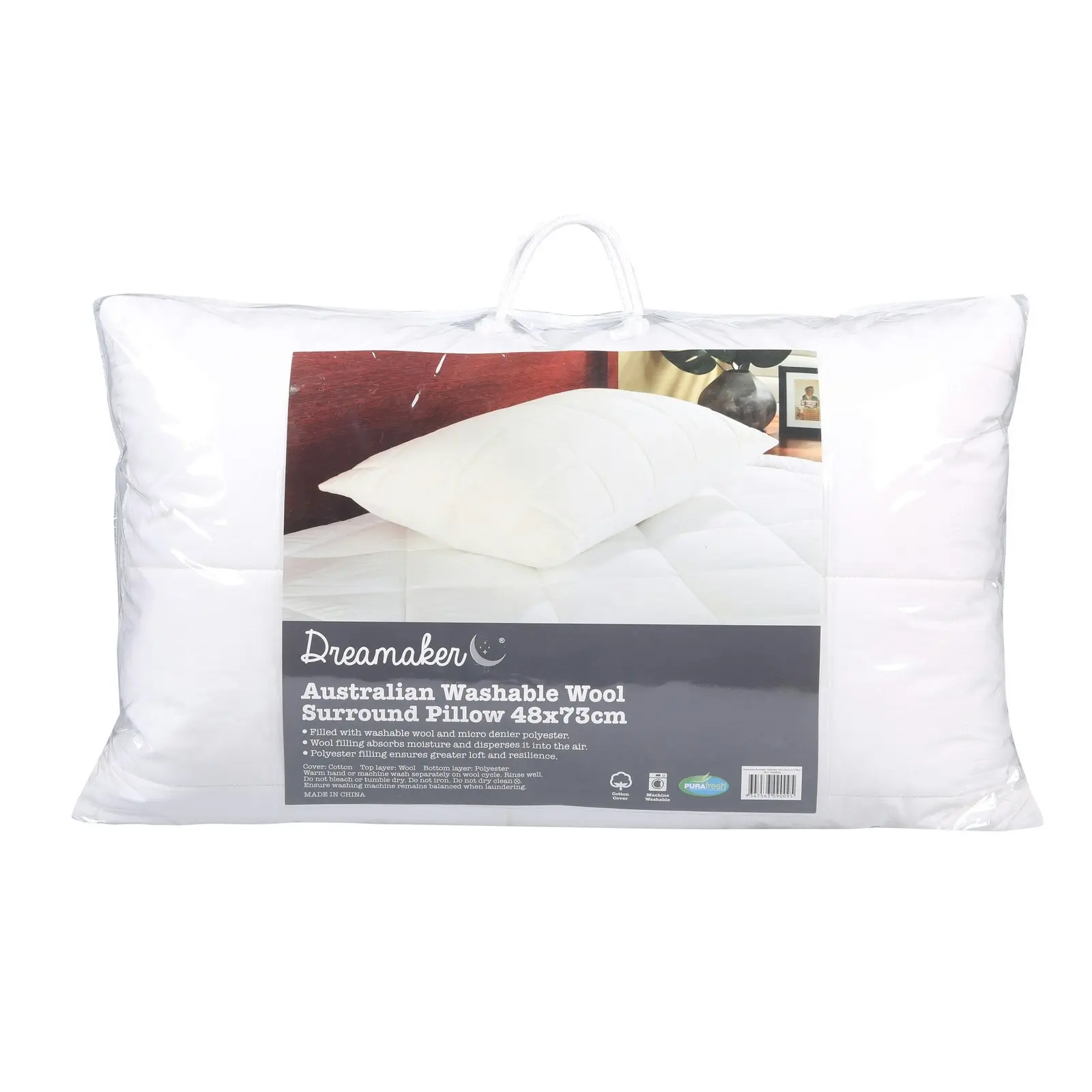 Dreamaker Australian Washable Wool Surround Pillow 48x73cm