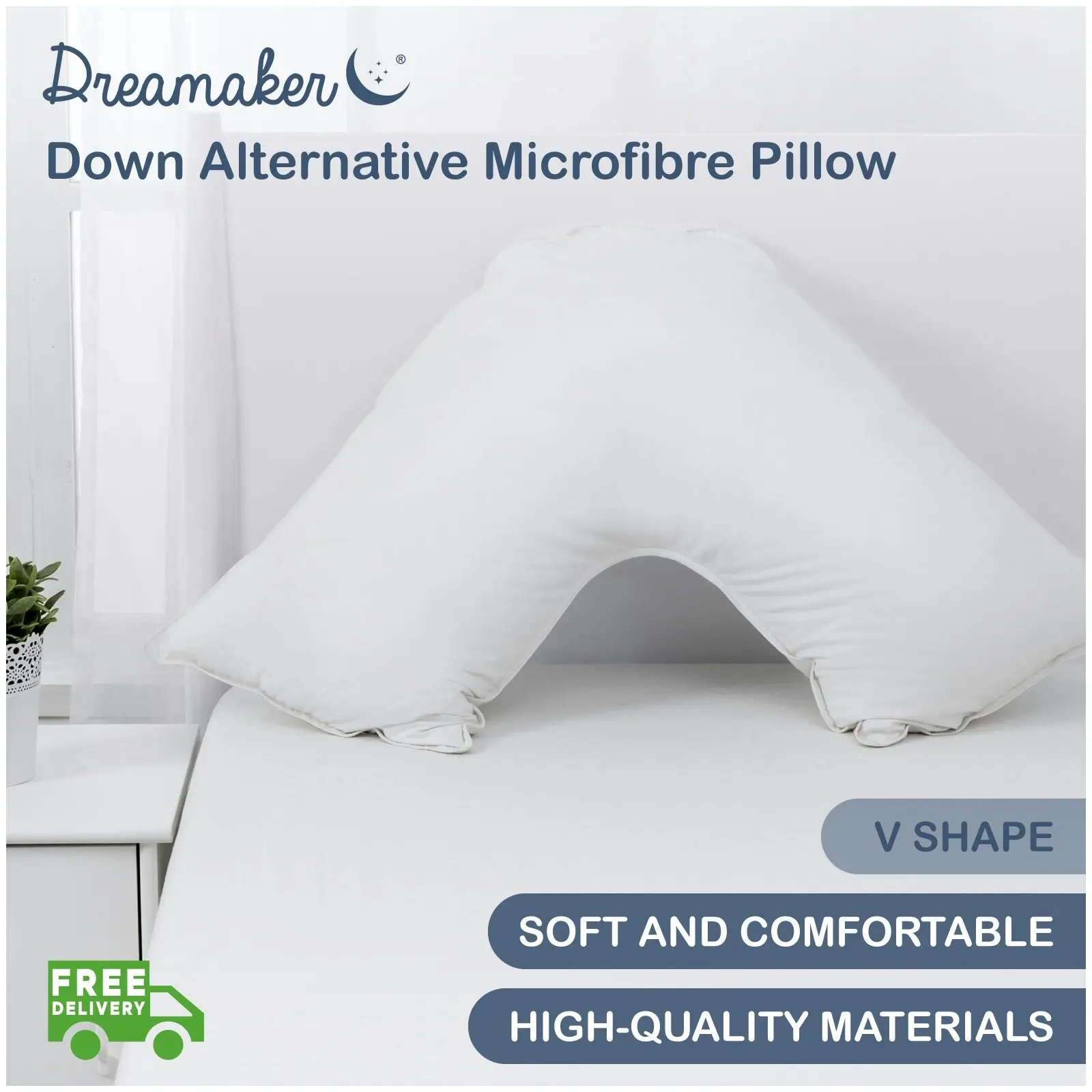 Dreamaker Down Alternative Microfibre V Shape Pillow 78 x 78 cm