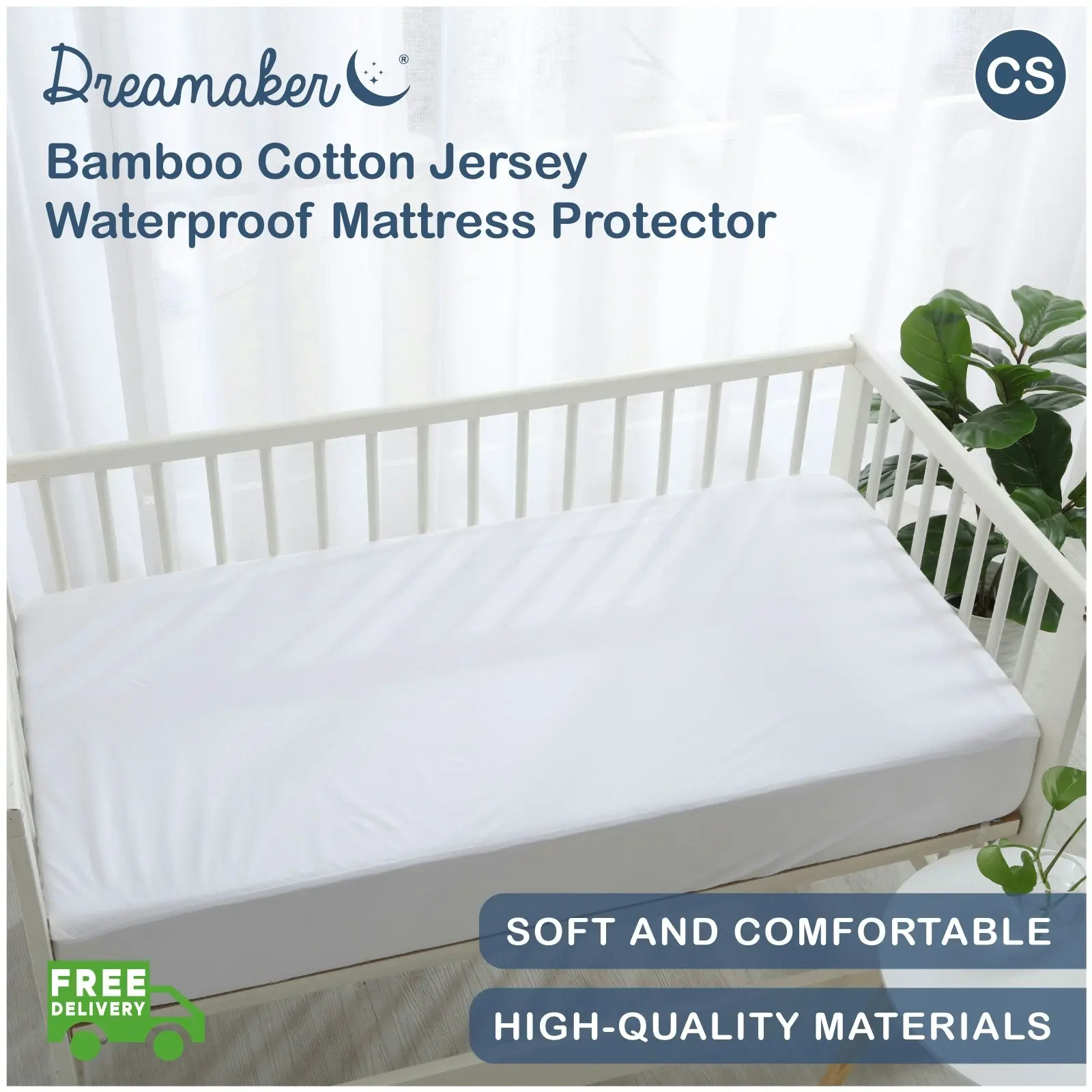 Dreamaker Bamboo Cotton Jersey Baby COT Waterproof Mattress Protector White Standard