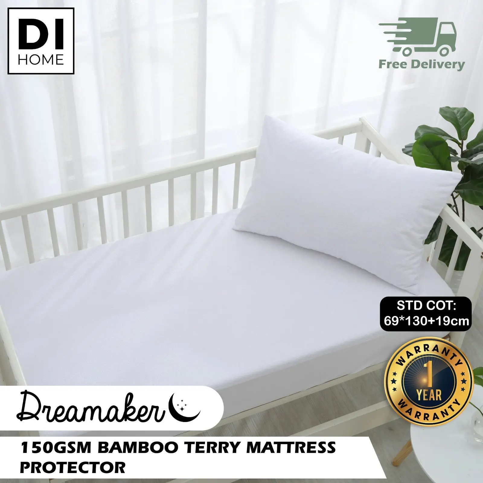 Dreamaker Bamboo Terry Cot Waterproof Mattress Protector White Standard