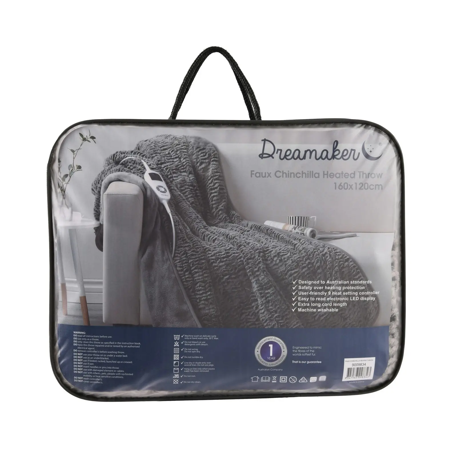 Dreamaker Premium Faux Chinchilla Fur Heated Throw Blanket 160 x 120cm