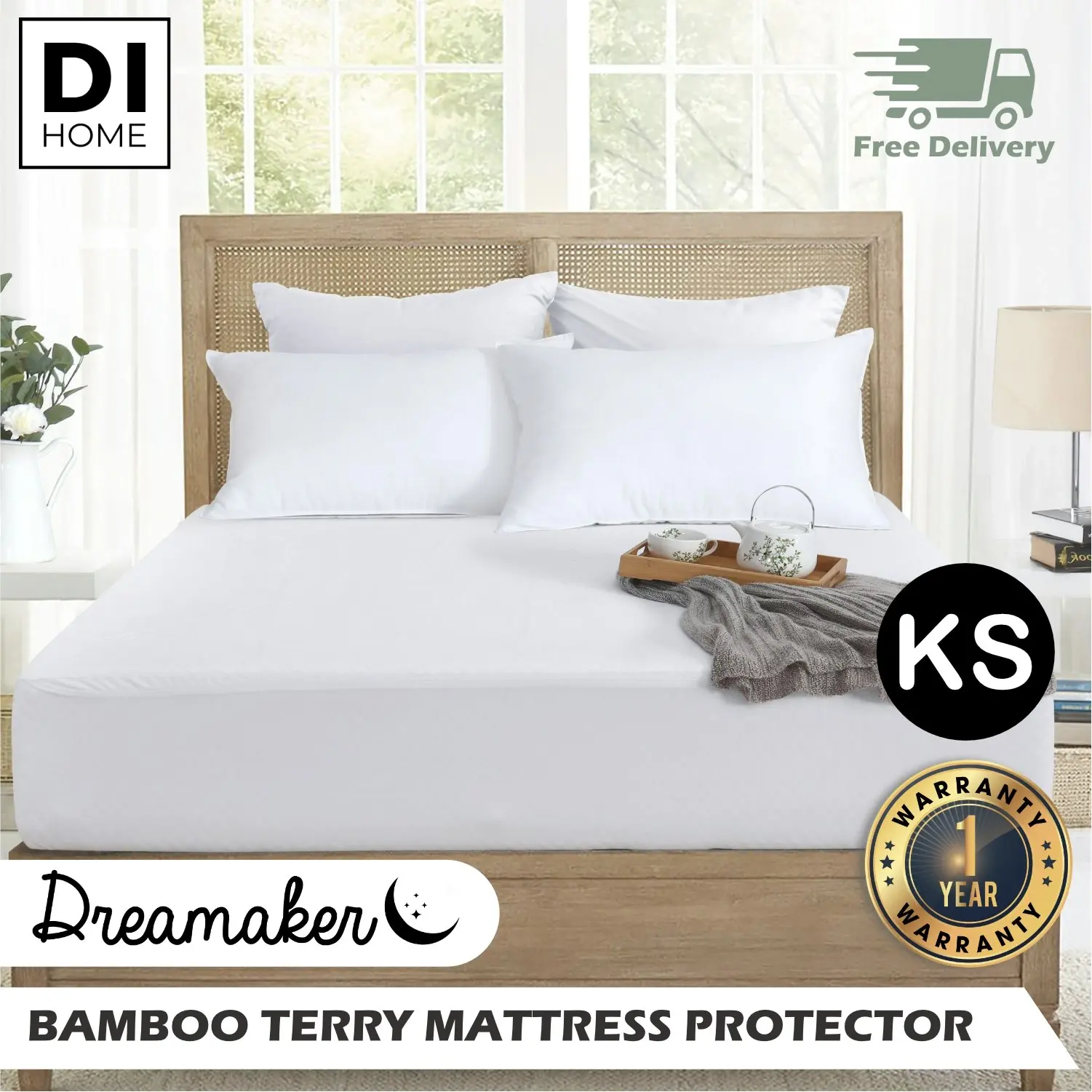 Dreamaker Bamboo Terry Waterproof Mattress Protector King Single Bed