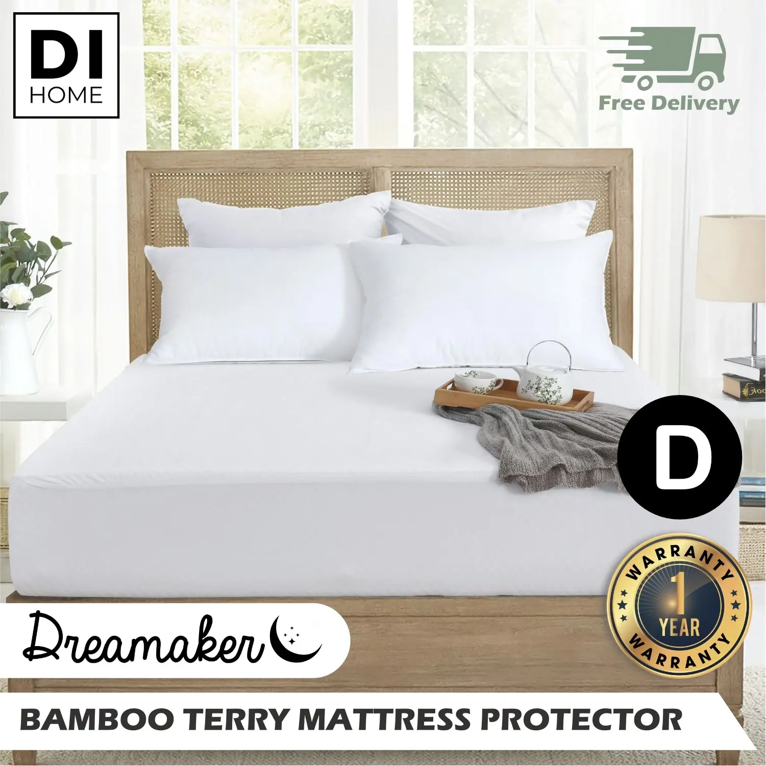 Dreamaker Bamboo Terry Waterproof Mattress Protector Double Bed