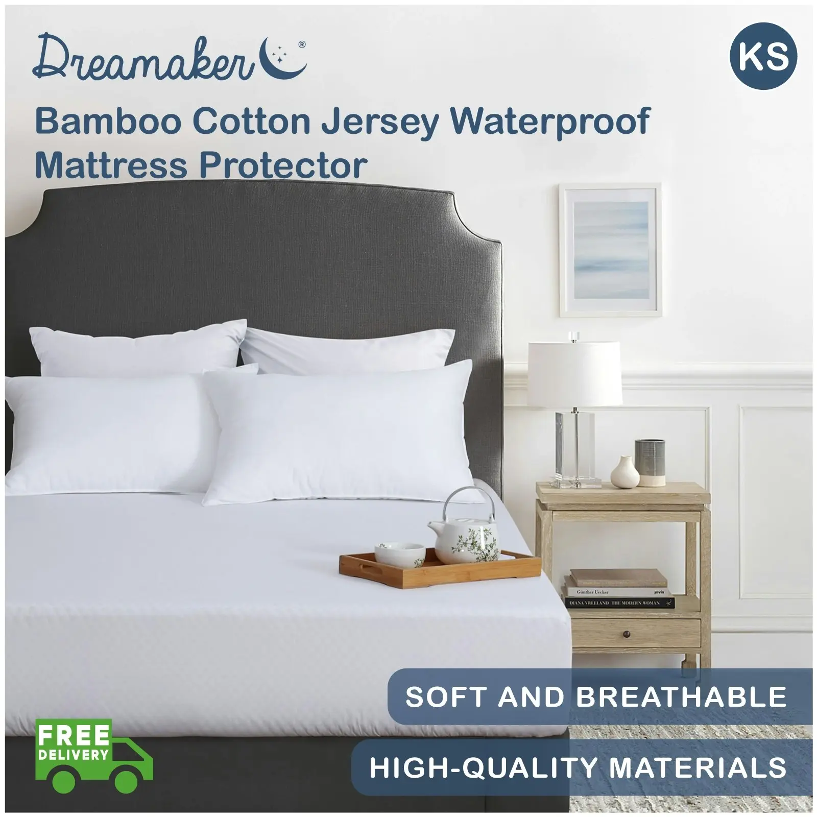 Dreamaker Bamboo Cotton Jersey Waterproof Mattress Protector King Single Bed