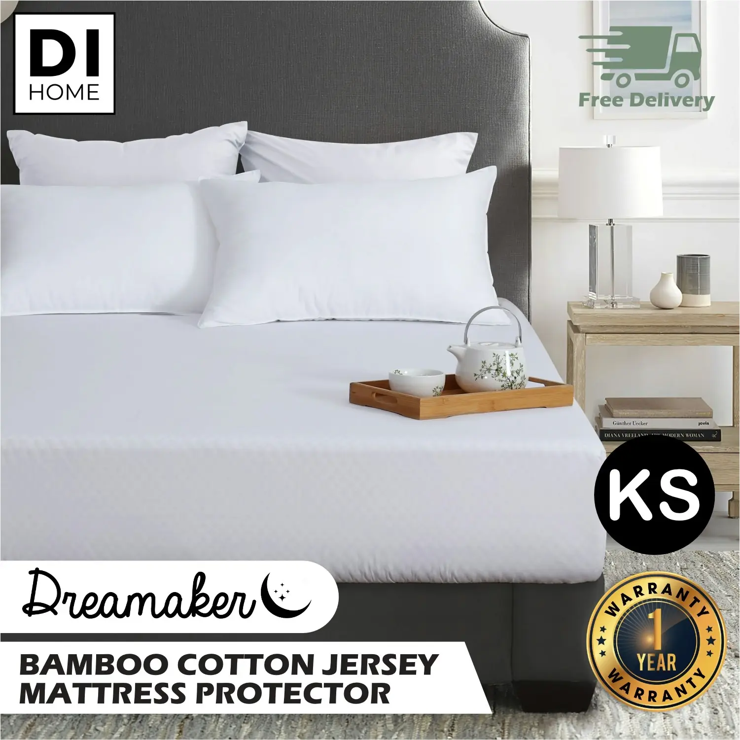 Dreamaker Bamboo Cotton Jersey Waterproof Mattress Protector King Single Bed