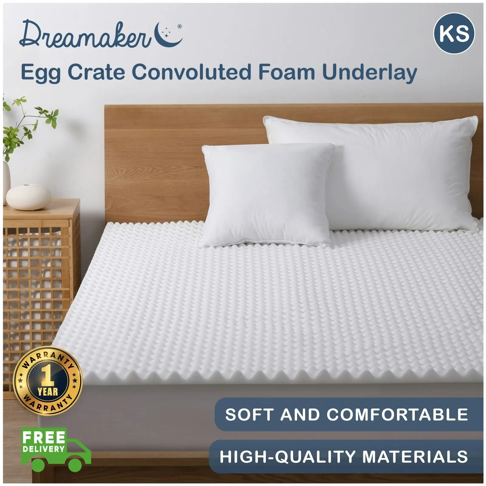 9009045 Dreamaker Egg Crate Convoluted Foam Underlay - King Single Bed