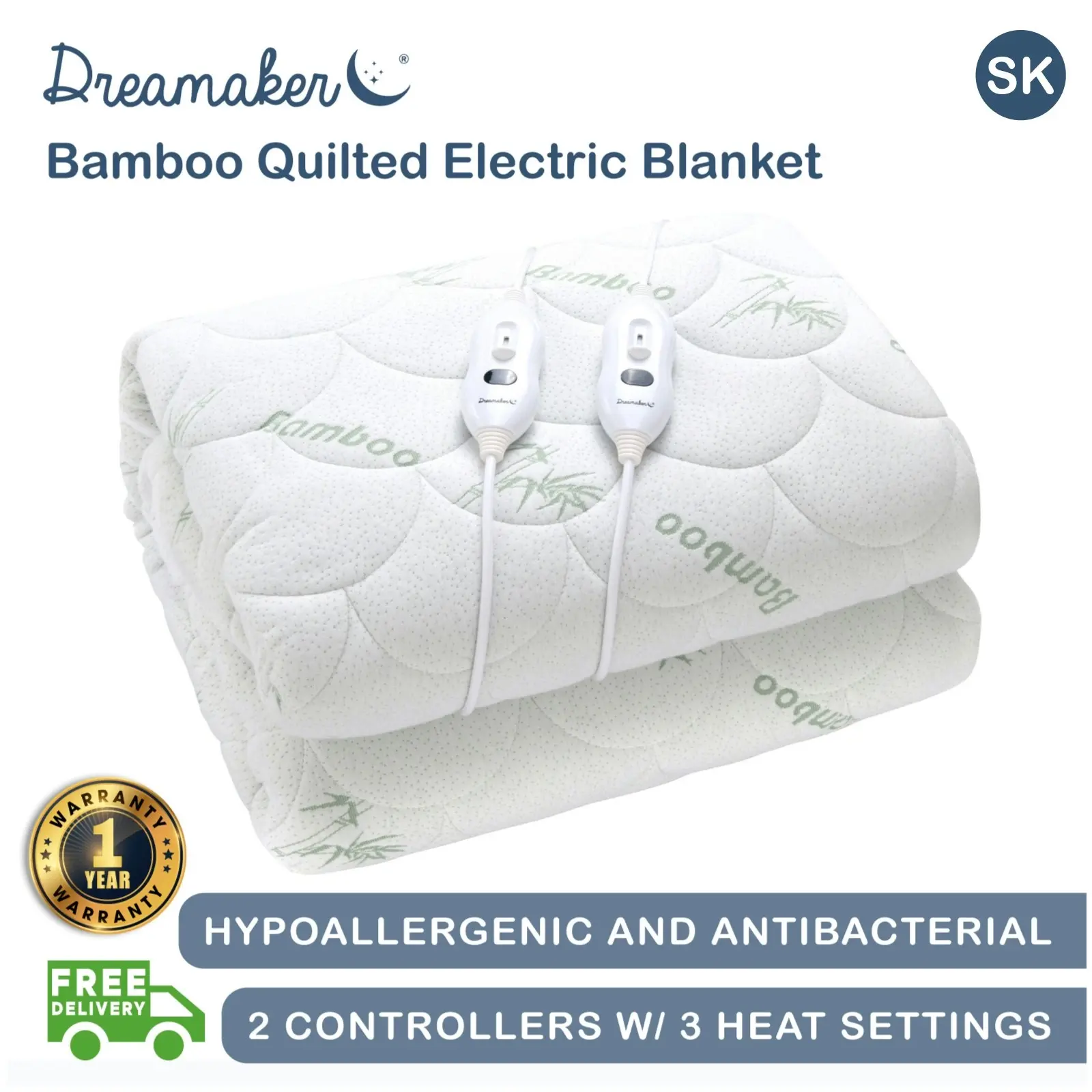 Dreamaker Bamboo Quilted Electric Blanket - Super King Bed