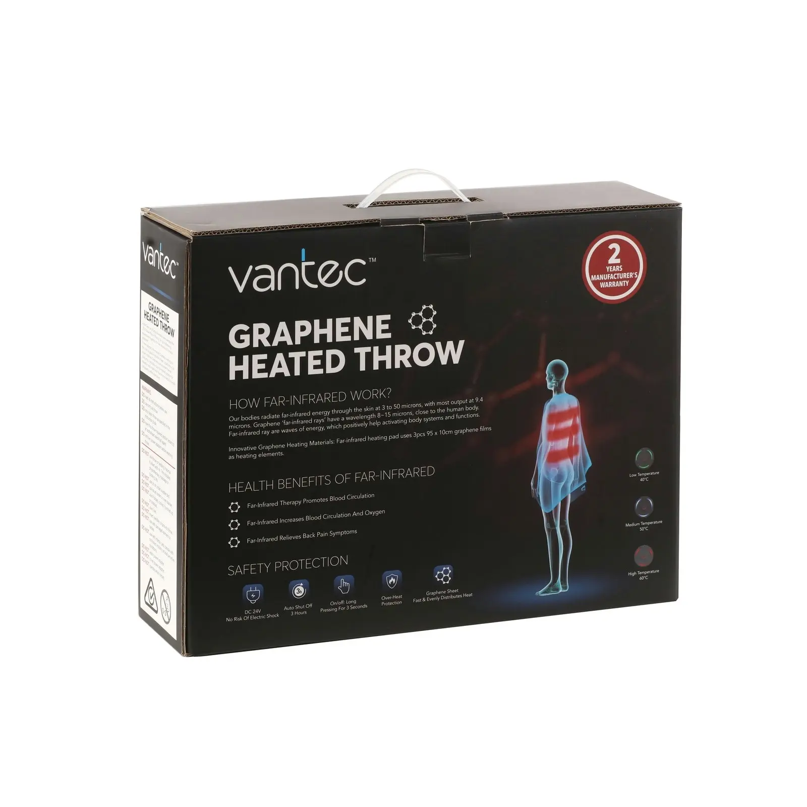 Vantec Graphene Heated Throw Electric Blanket  Grey 152x127cm