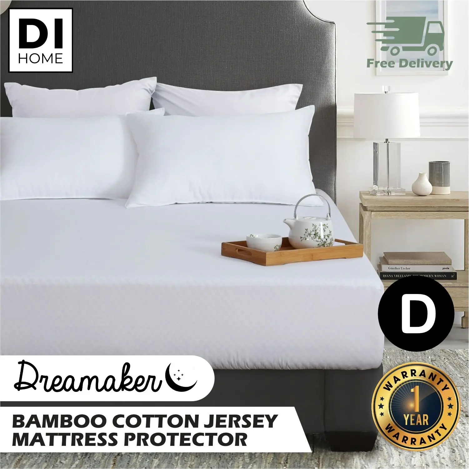 Dreamaker Bamboo Cotton Jersey Waterproof Mattress Protector Double Bed