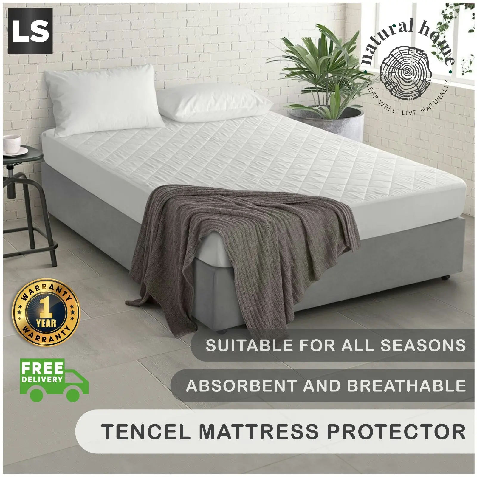 Natural Home Tencel Quilted Mattress Protector White Long Single Bed