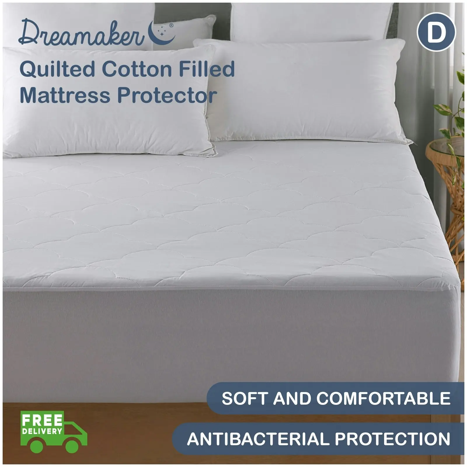 Dreamaker Quilted Cotton Filled Mattress Protector Double Bed