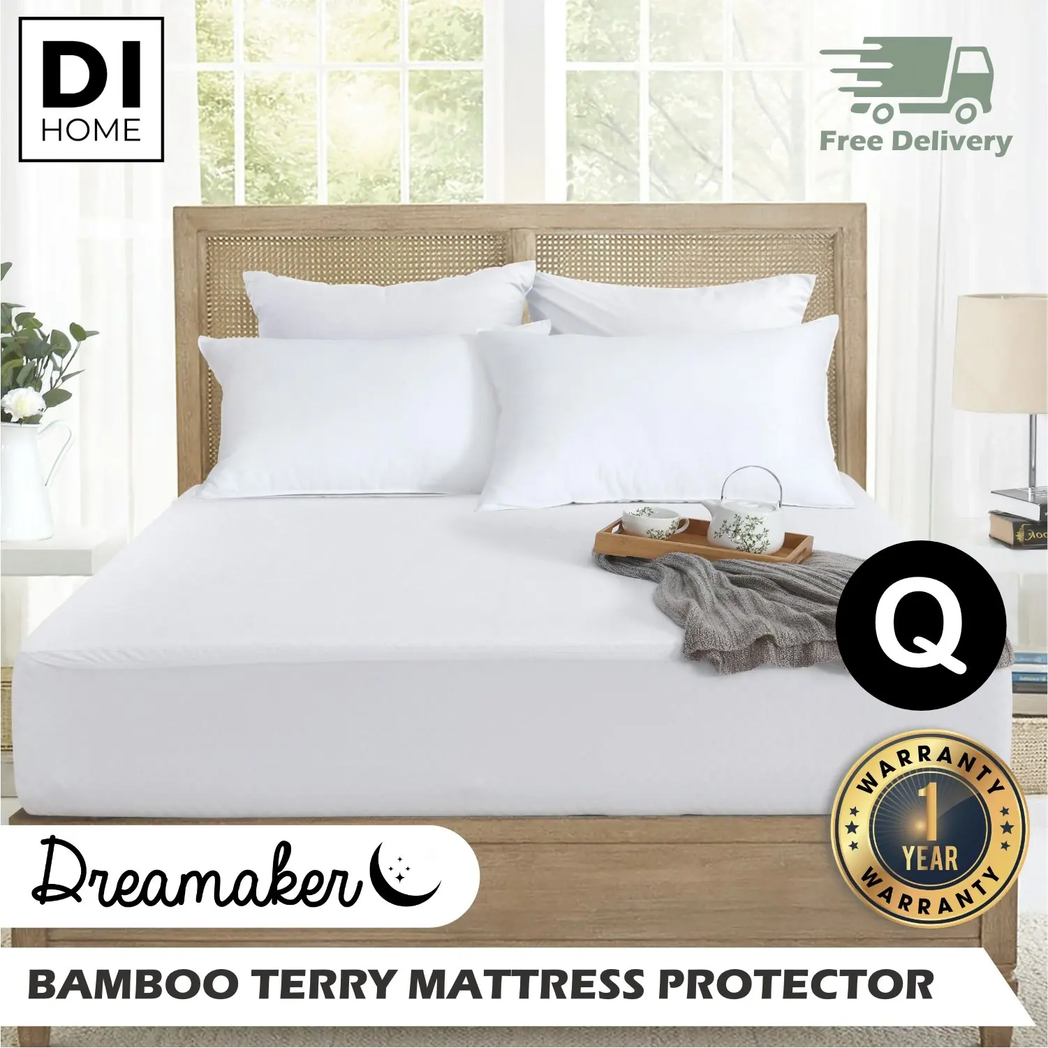 Dreamaker Bamboo Terry Waterproof Mattress Protector Queen Bed