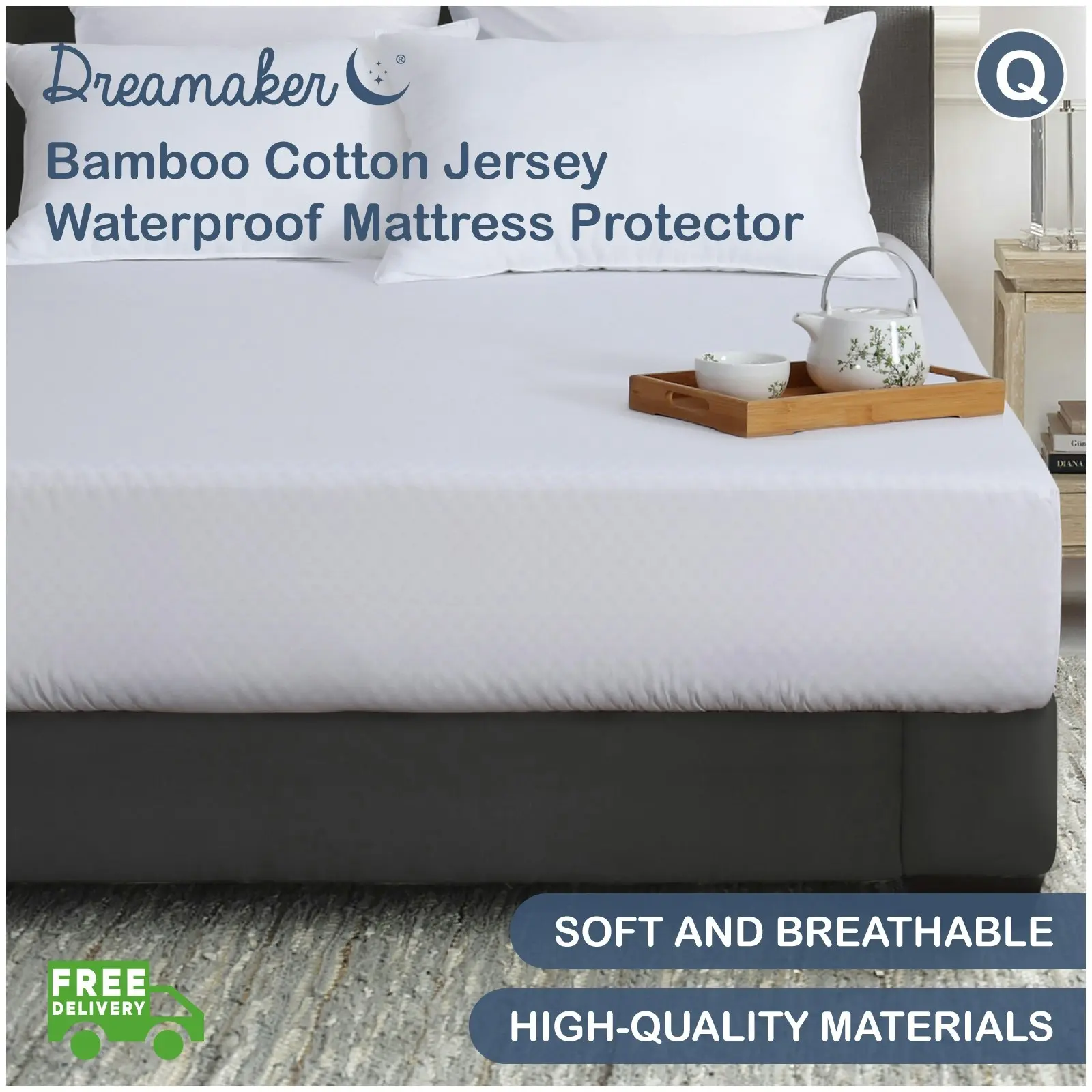 9009437 Dreamaker Bamboo Cotton Jersey waterproof mattress protector Queen Bed