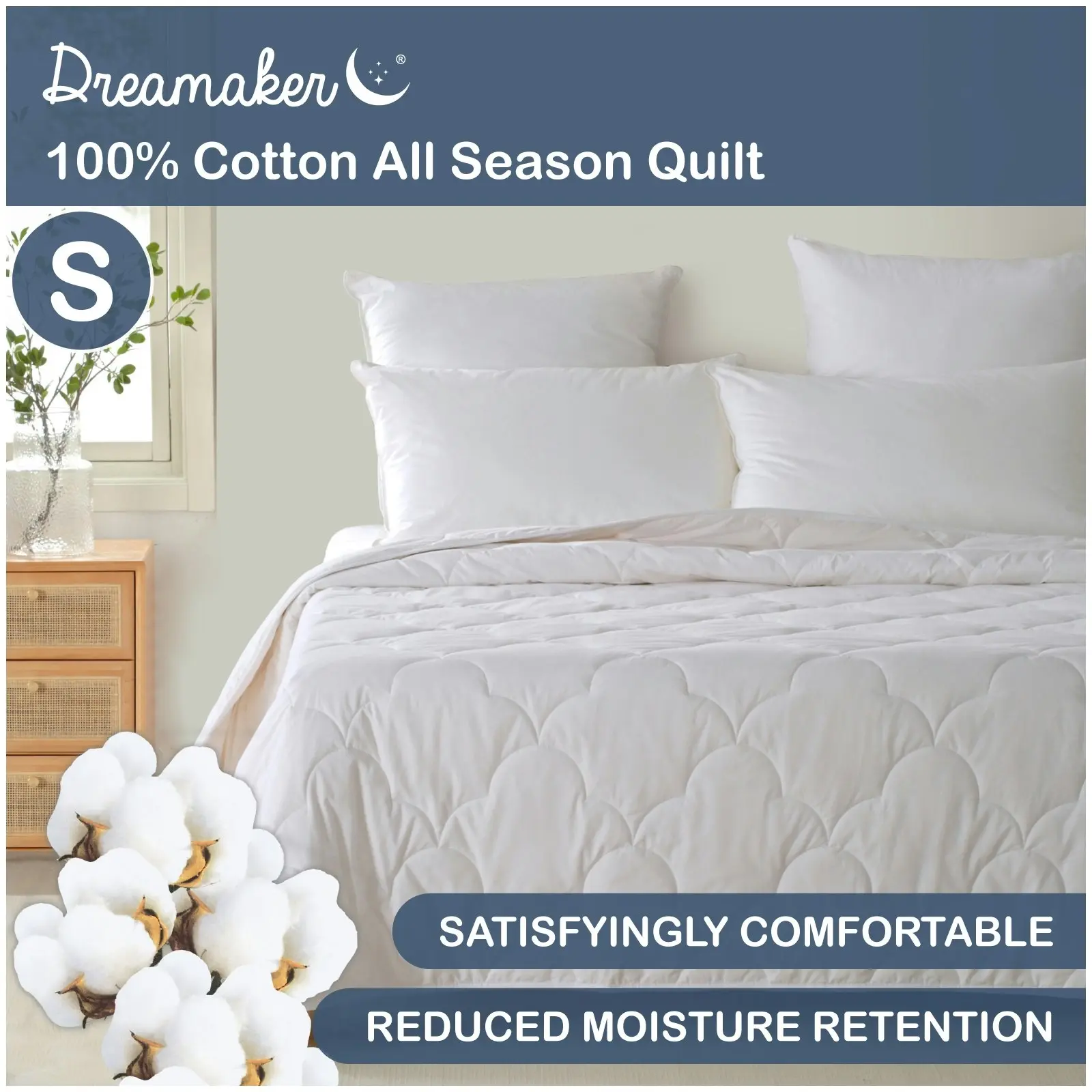 Dreamaker All Season 100% Cotton Quilt Single Bed