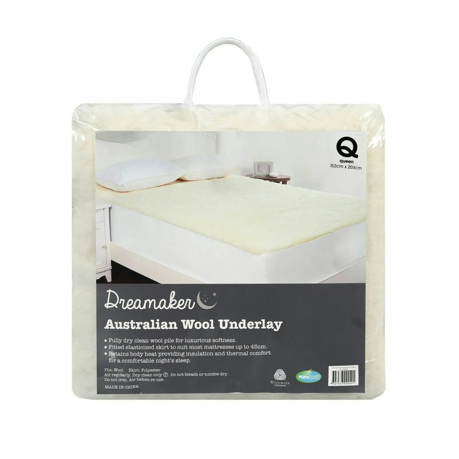 Dreamaker 300GSM Wool Fleece Mattress Underlay Double Bed