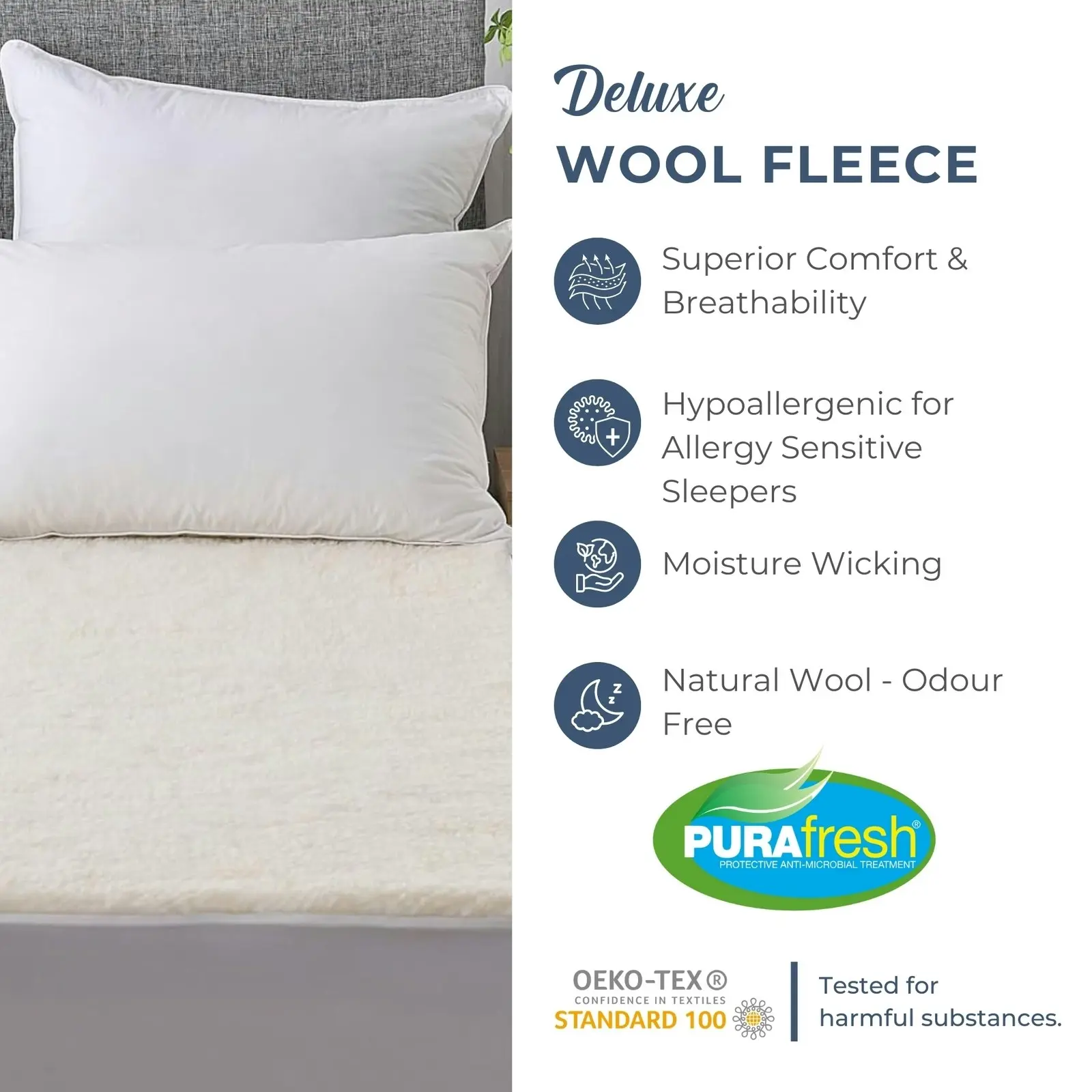 Dreamaker 300GSM Wool Fleece Mattress Underlay Double Bed