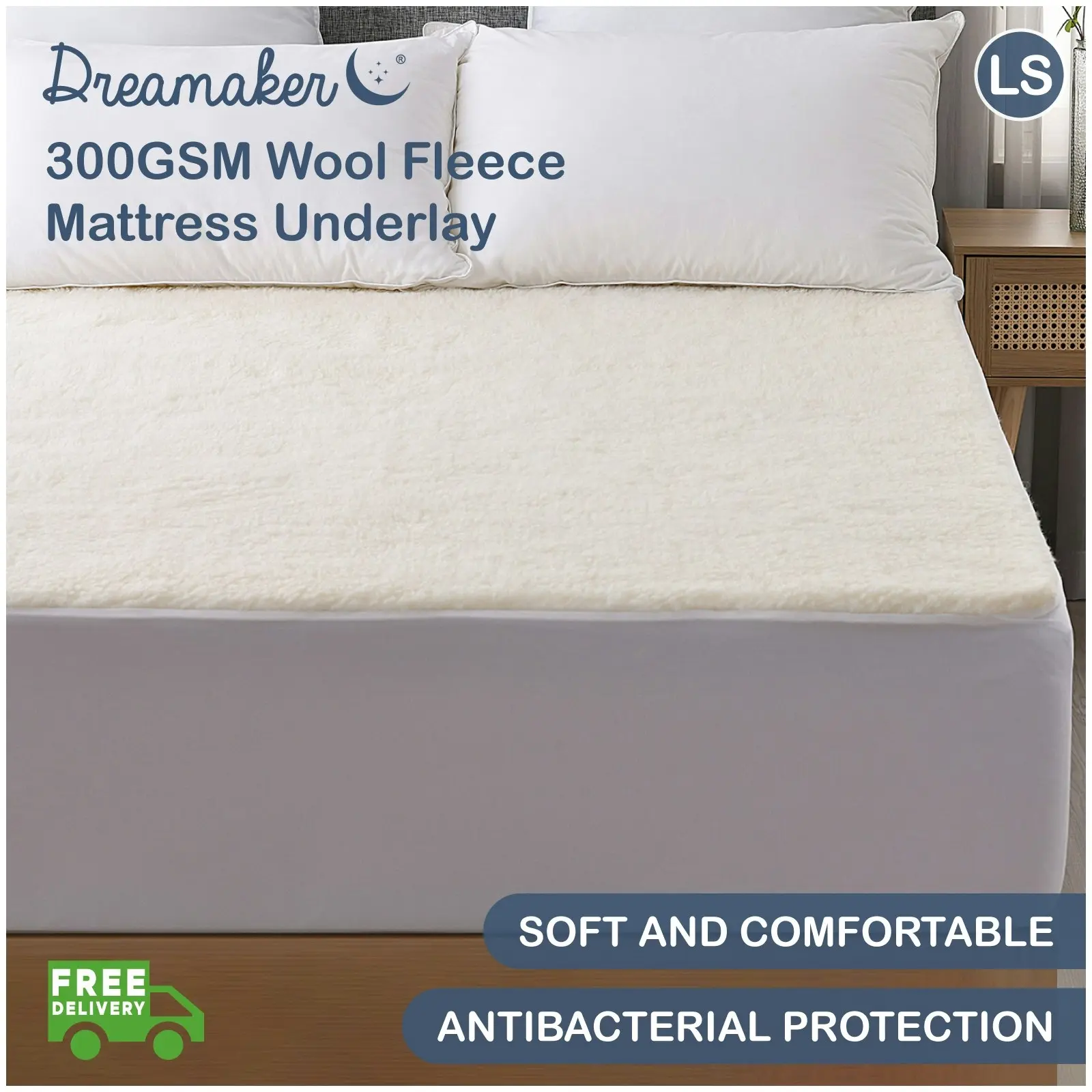 Dreamaker 300GSM Wool Fleece Mattress Underlay Double Bed