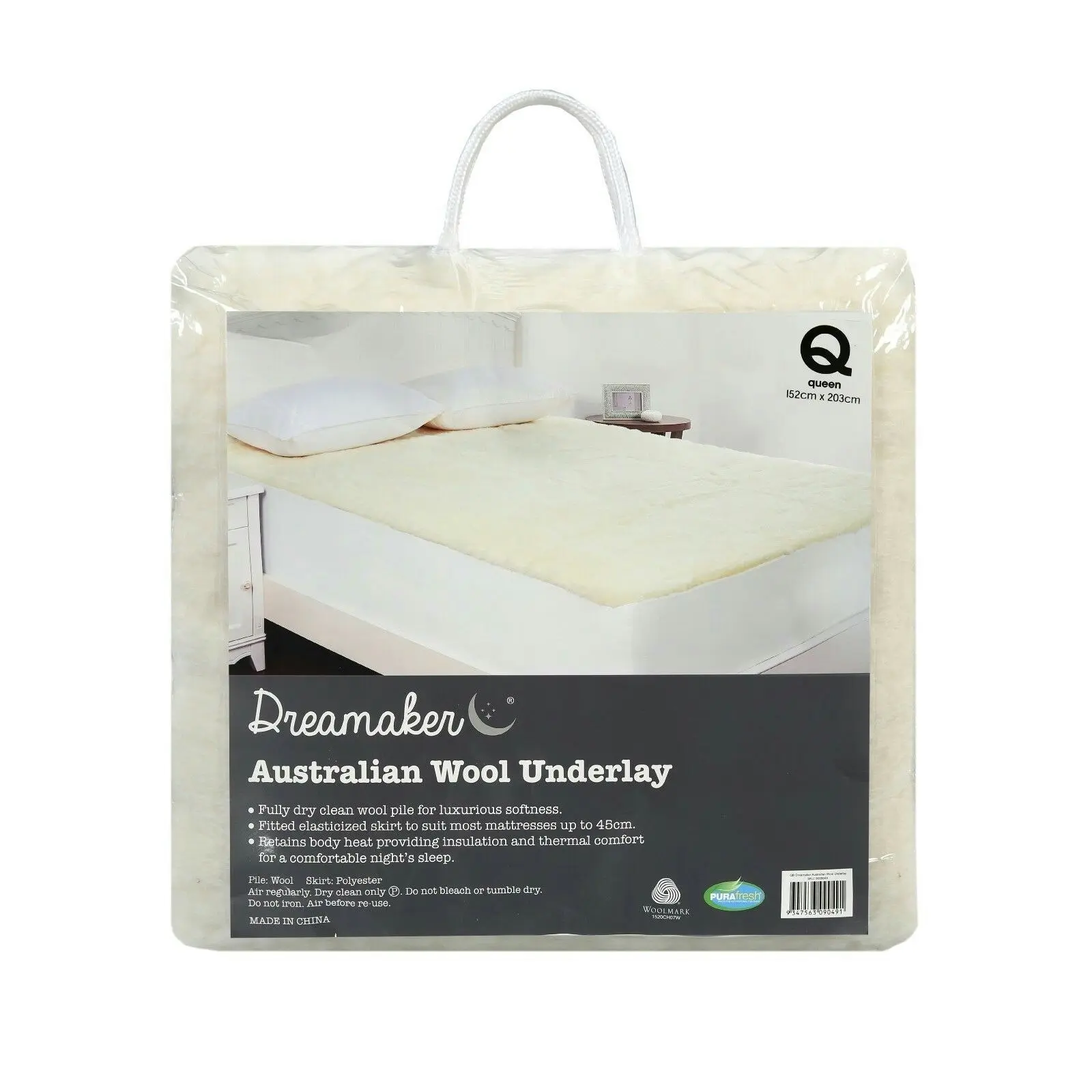 Dreamaker 300GSM Wool Fleece Mattress Underlay Double Bed